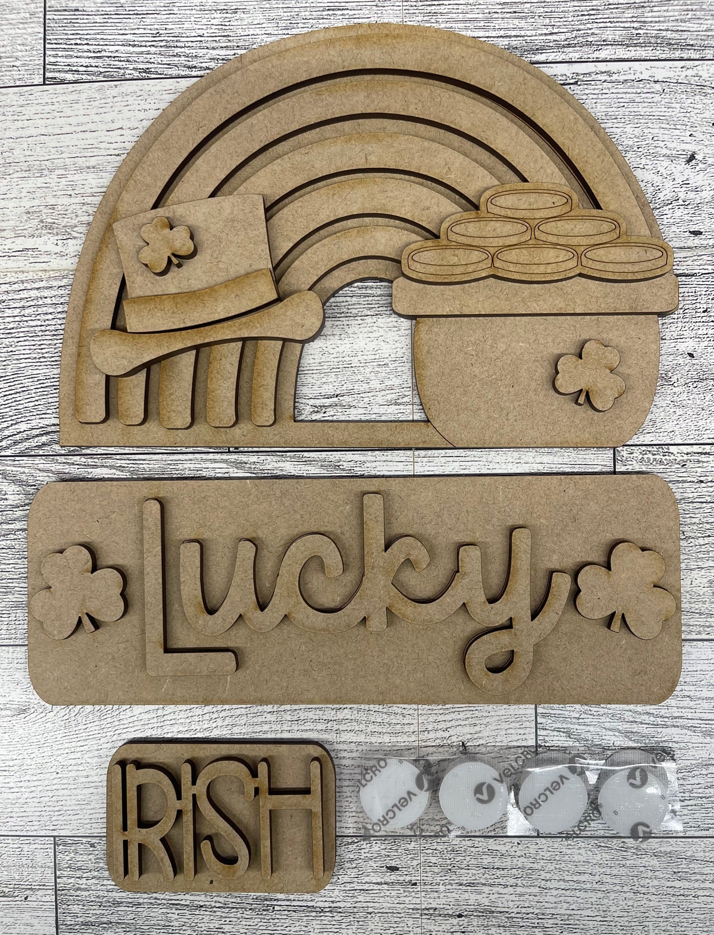 Lucky Rainbow St. Patricks Day Truck insert - wood pieces, unpainted wood cutouts, ready for you to paint