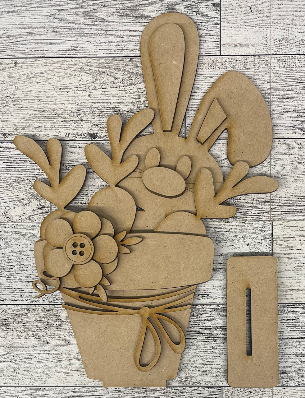 Easter Bunny with Flower Pot Stander unpainted wood cutouts - ready for you to paint
