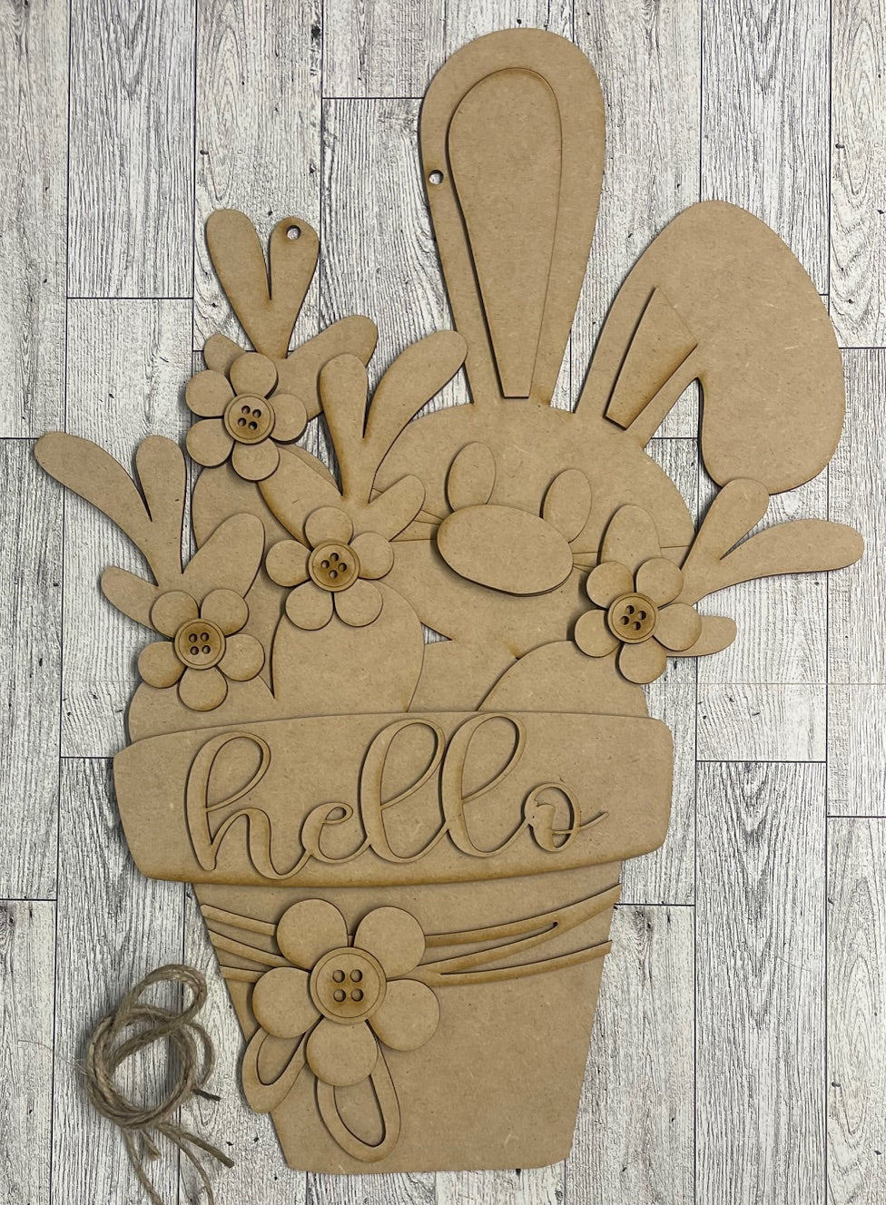 Large Easter Bunny with Flower Pot Door Sign unpainted cutouts