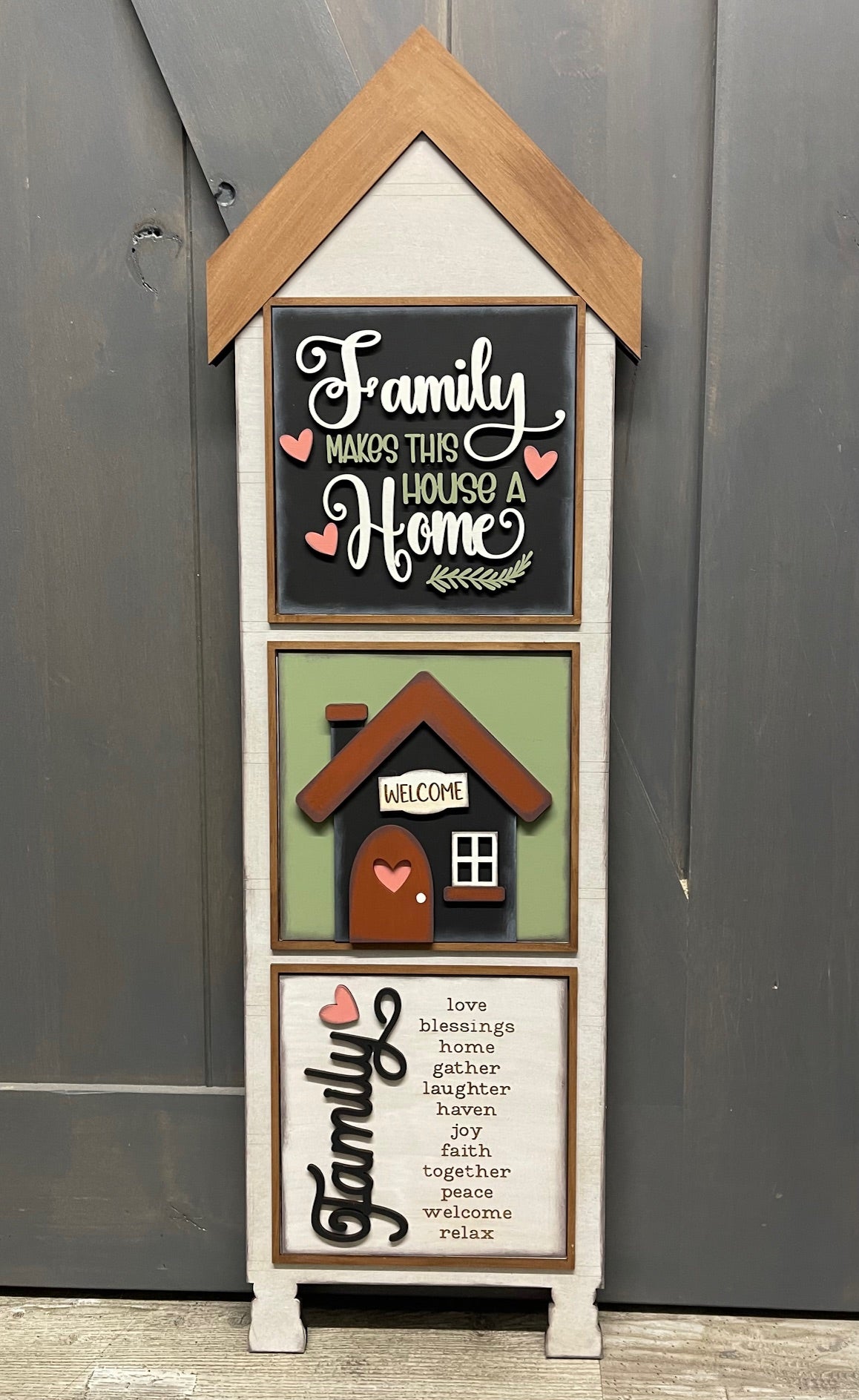 Family makes this house a Home large Blocks only - goes in the House Leaning Ladder - unpainted cutouts - doesn't include the House Leaning Ladder