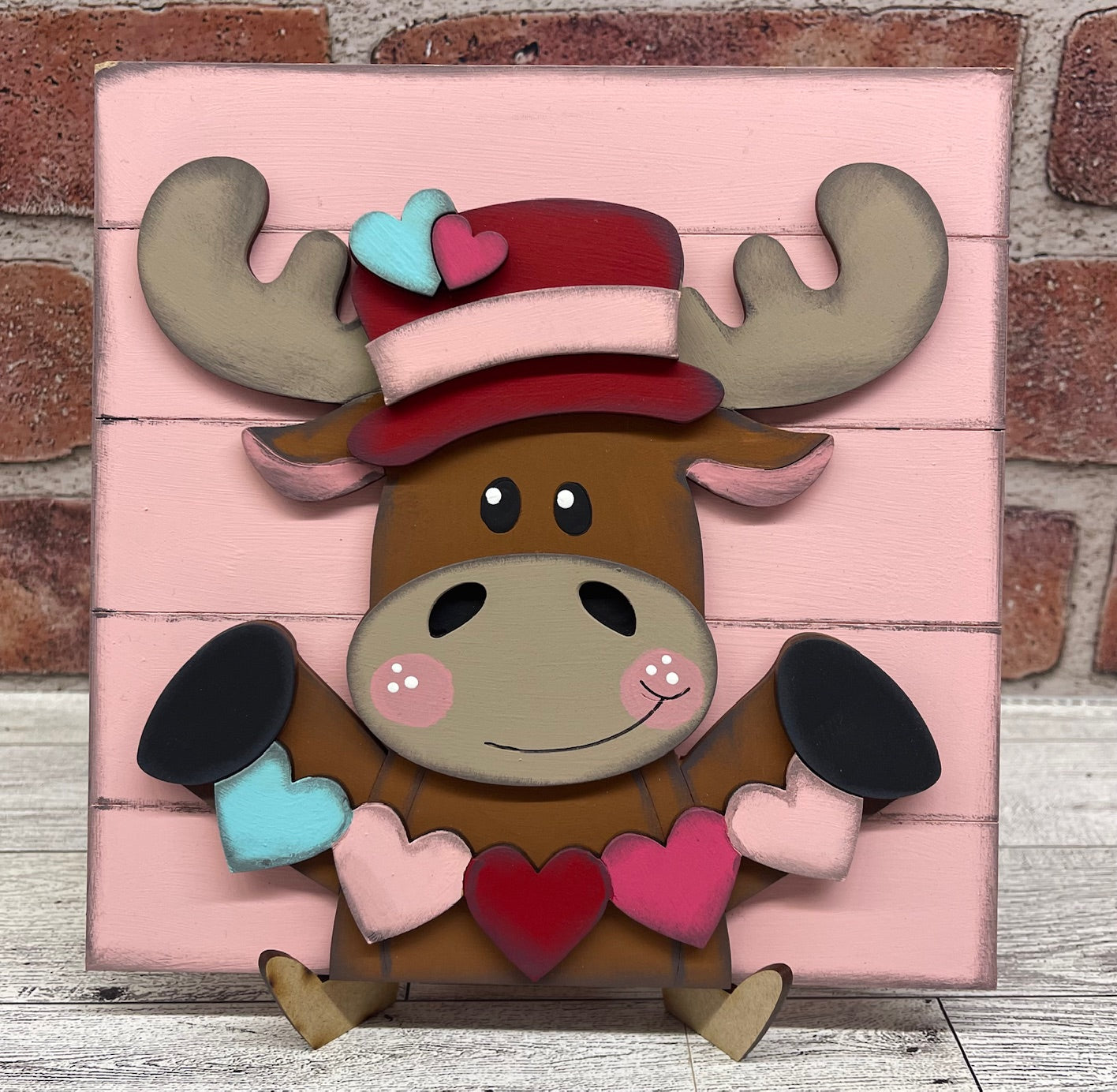 Painted Valentines Moose Block 7" x 7" & Easel