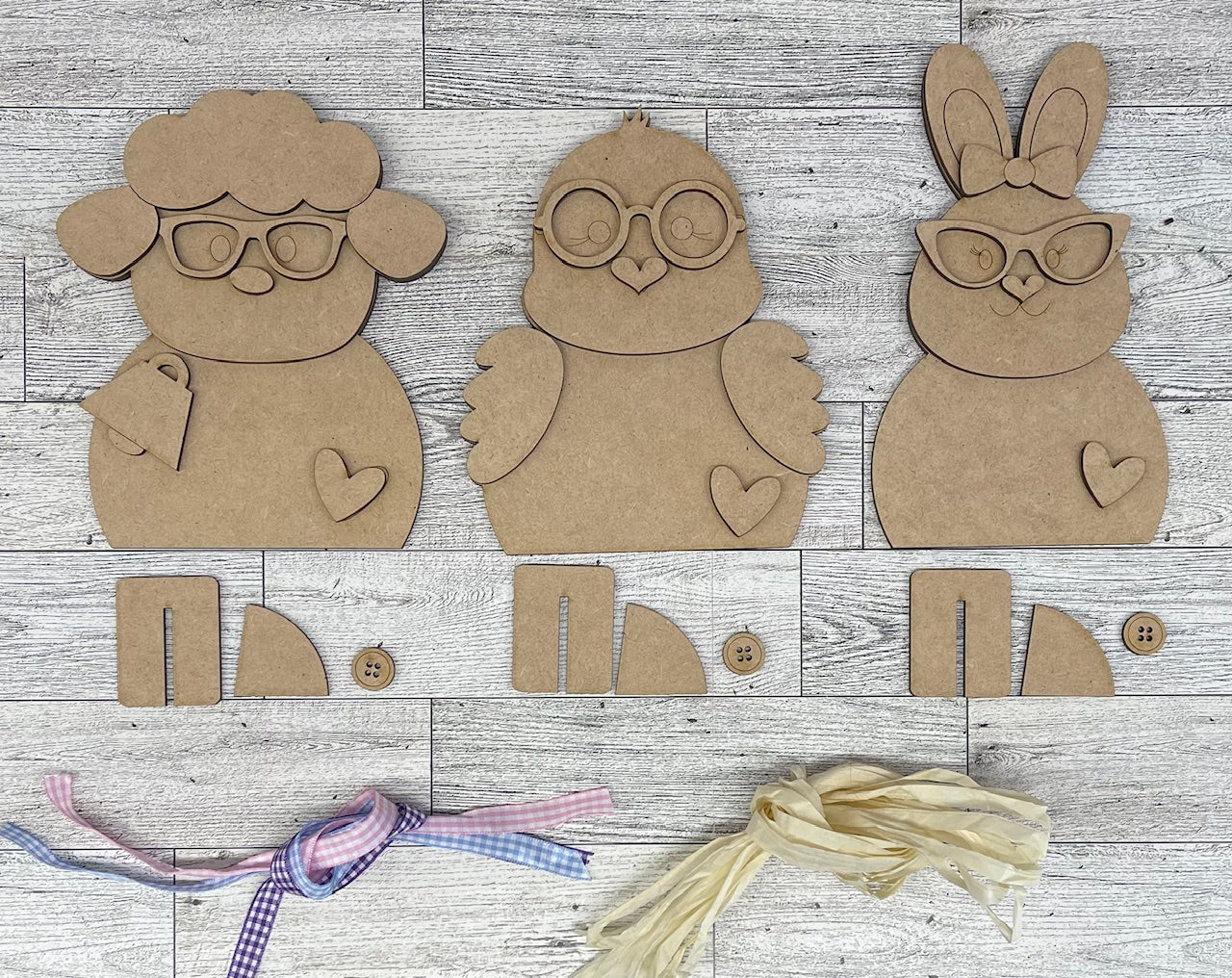 Bunny, Chick & Lamb Easter Standers set of 3 - unpainted cutouts ready for you to paint
