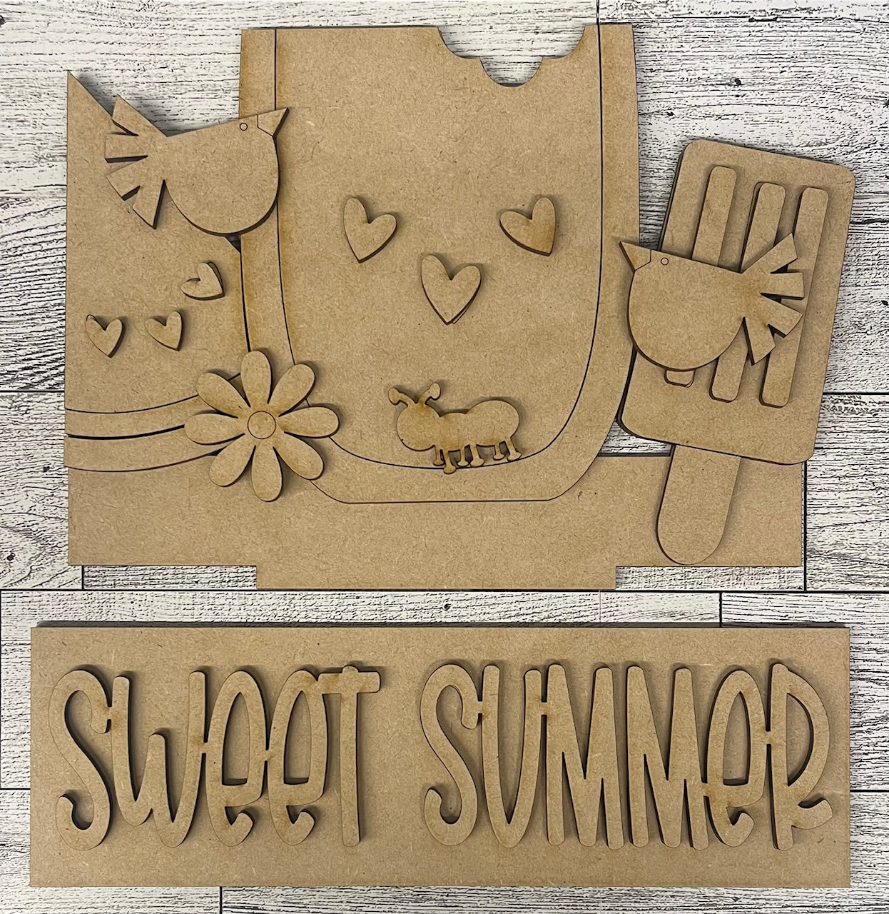 Sweet Summer Insert for Changeable Window Box unpainted wood cutouts, ready for you to paint