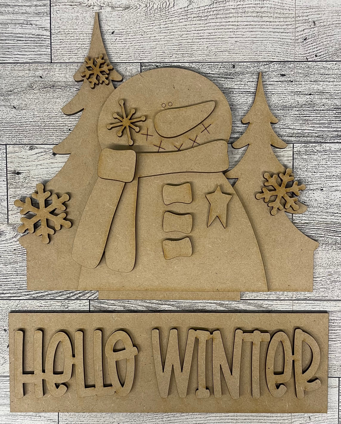 Hello Winter Insert for Changeable Window Box unpainted wood cutouts, ready for you to paint