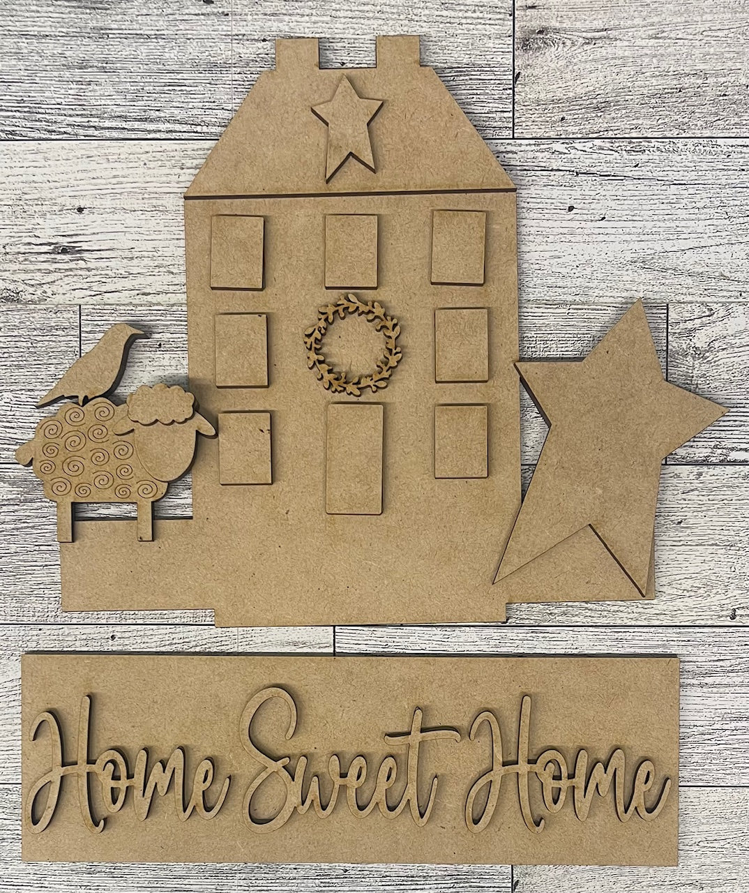 Home Sweet Home Insert for Changeable Window Box unpainted wood cutouts, ready for you to paint