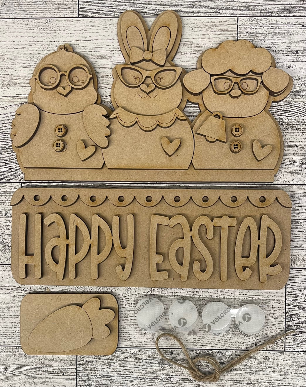 Happy Easter - Chick, Lamb & Bunny Truck insert only, unpainted wood cutouts, ready for you to paint, does not include truck