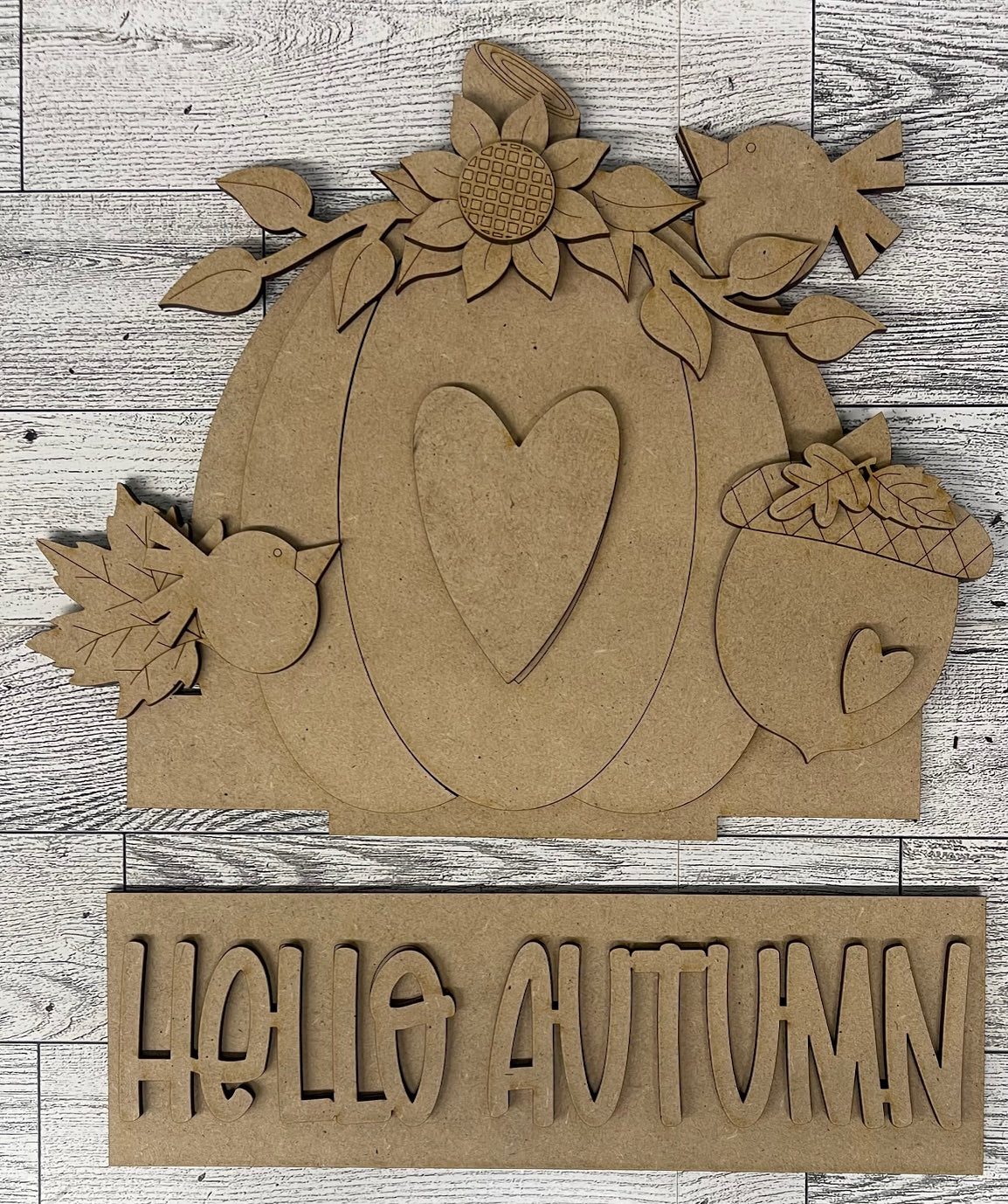 Hello Autumn Insert for Changeable Window Box unpainted wood cutouts, ready for you to paint