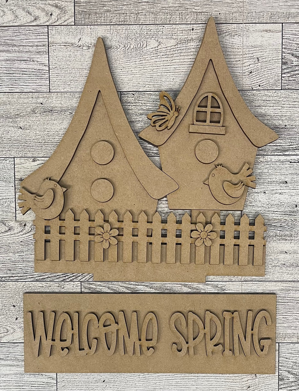 Welcome Spring Insert for Changeable Window Box unpainted wood cutouts, ready for you to paint