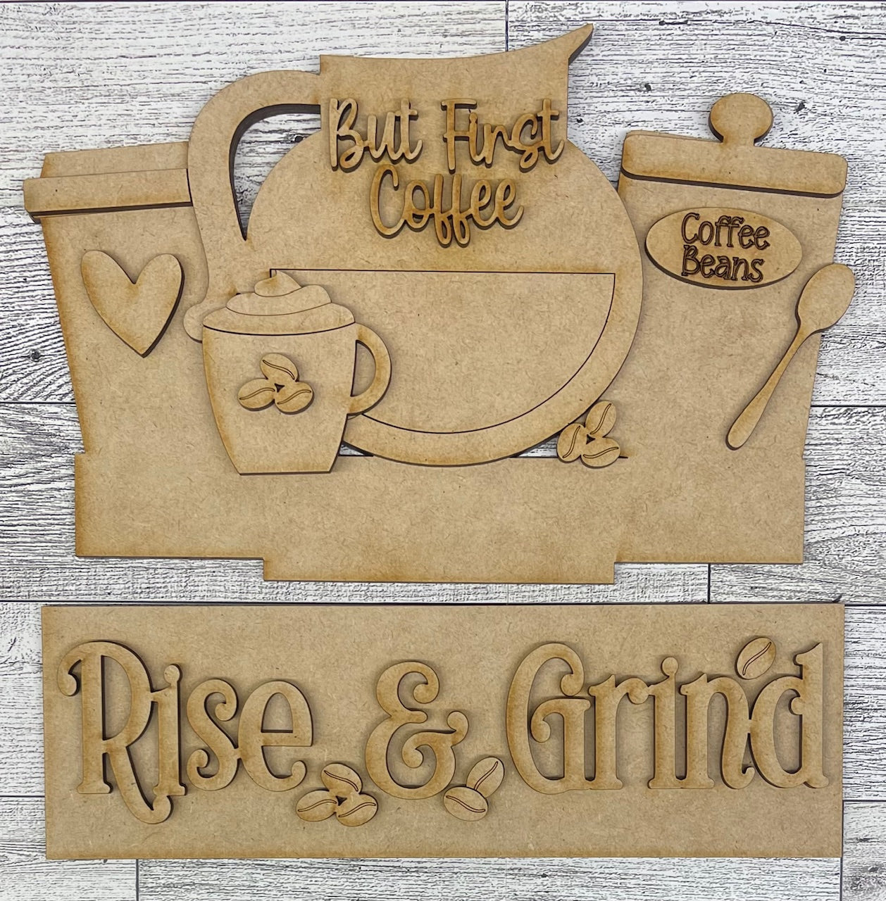 Coffee Insert for Changeable Window Box unpainted wood cutouts, ready for you to paint