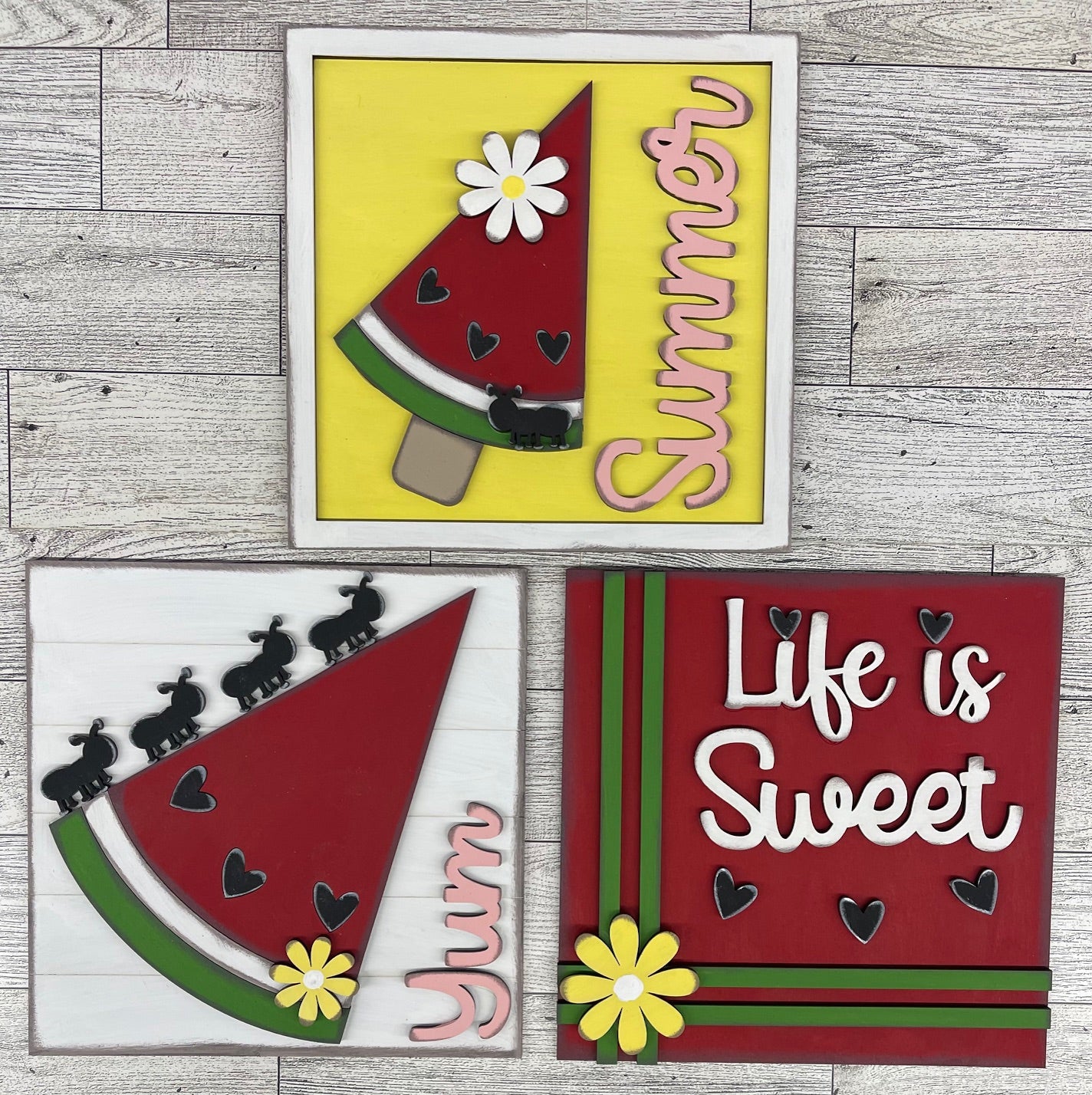 Both May 2025 Insert and blocks only - May Craft Kit - Hello Door Sign Insert and House Ladder Blocks Only unpainted cutouts, Bonus Watermelon Gnome Kit- doesn't include the door sign backer and house leaning ladder