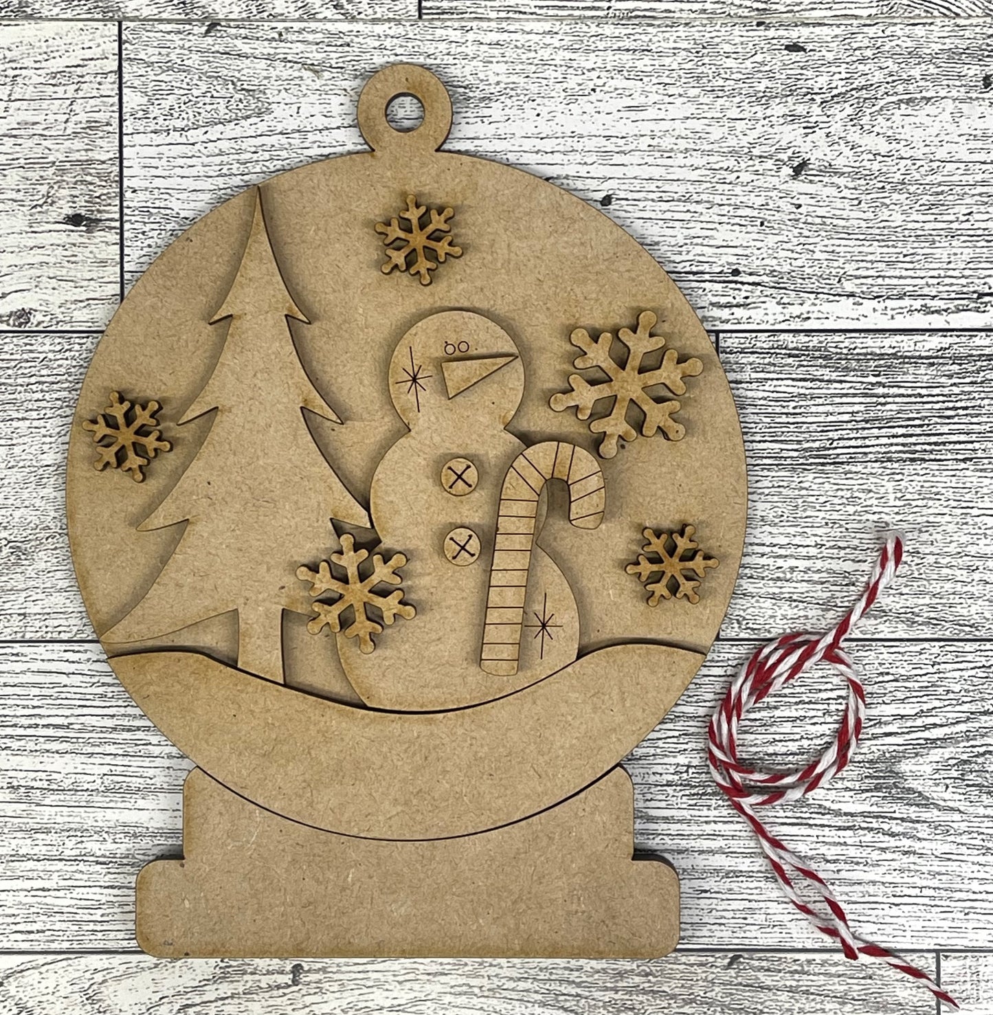 May - Add On Prim Snow Globe Ornament - unpainted wood cutouts, ready for you to paint