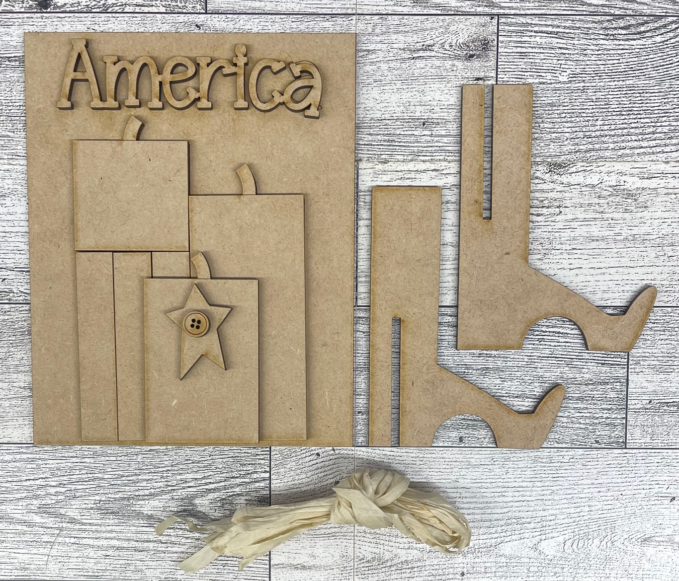 Prim Patriotic Fireworks Sign with easel cutouts - unpainted wooden cutouts, ready for you to paint