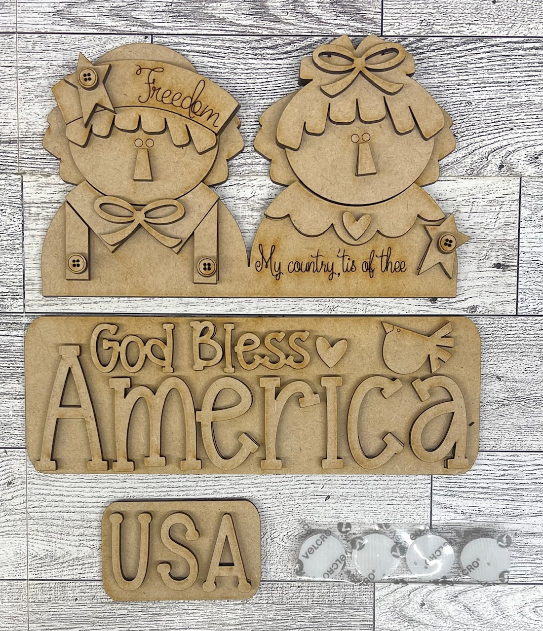 Prim Raggedy Ann & Andy Patriotic Truck Insert cutouts - unpainted wooden cutouts, ready for you to paint