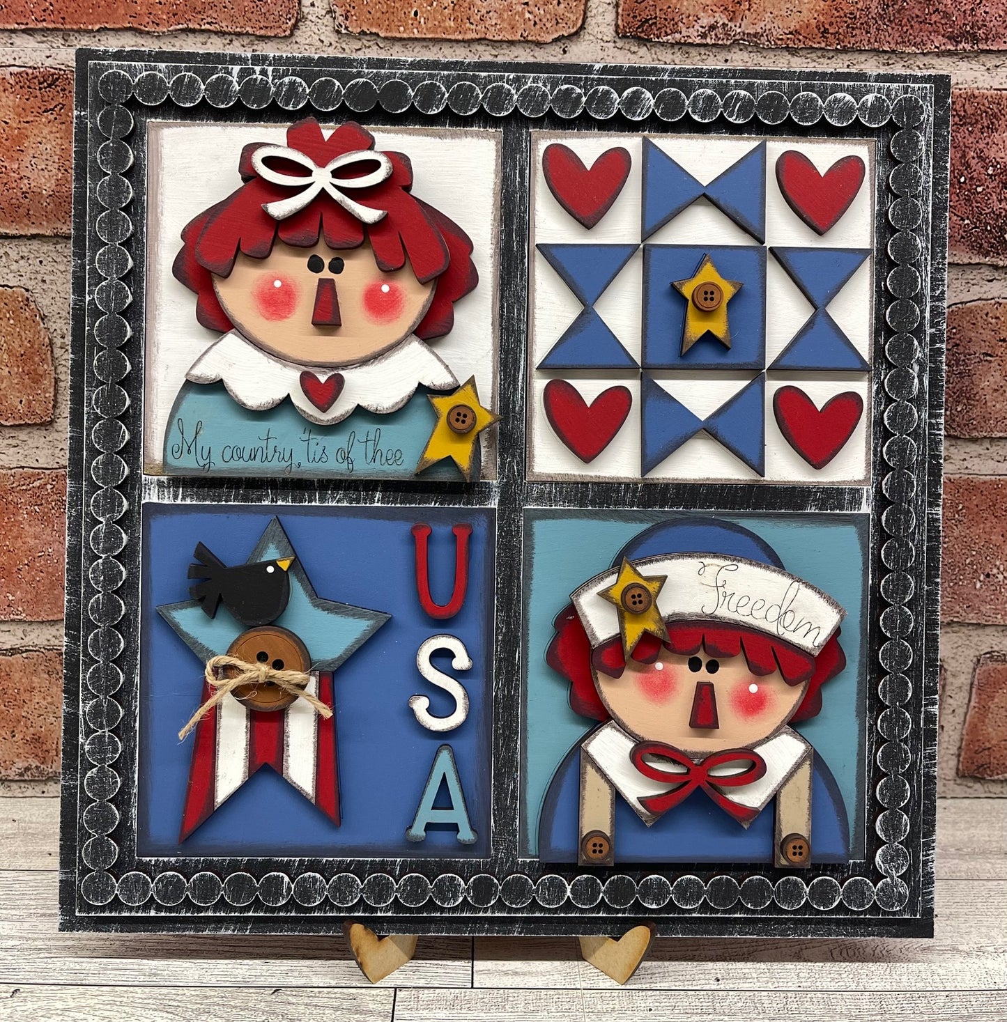 Prim Raggedy Ann & Andy Patriotic Leaning ladder inserts and sign cutouts - unpainted wooden cutouts, ready for you to paint