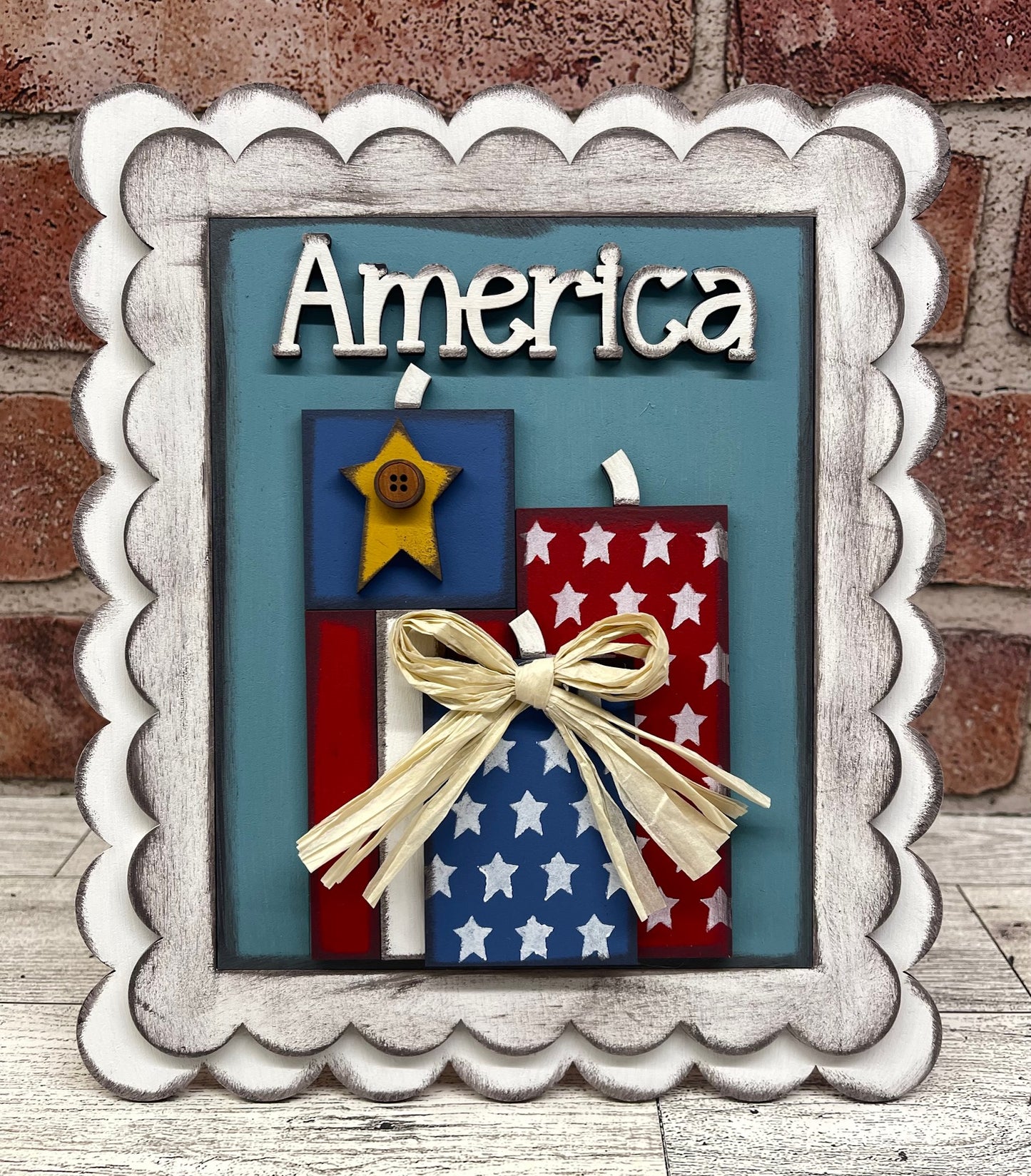 Prim Patriotic Fireworks Sign with easel cutouts - unpainted wooden cutouts, ready for you to paint