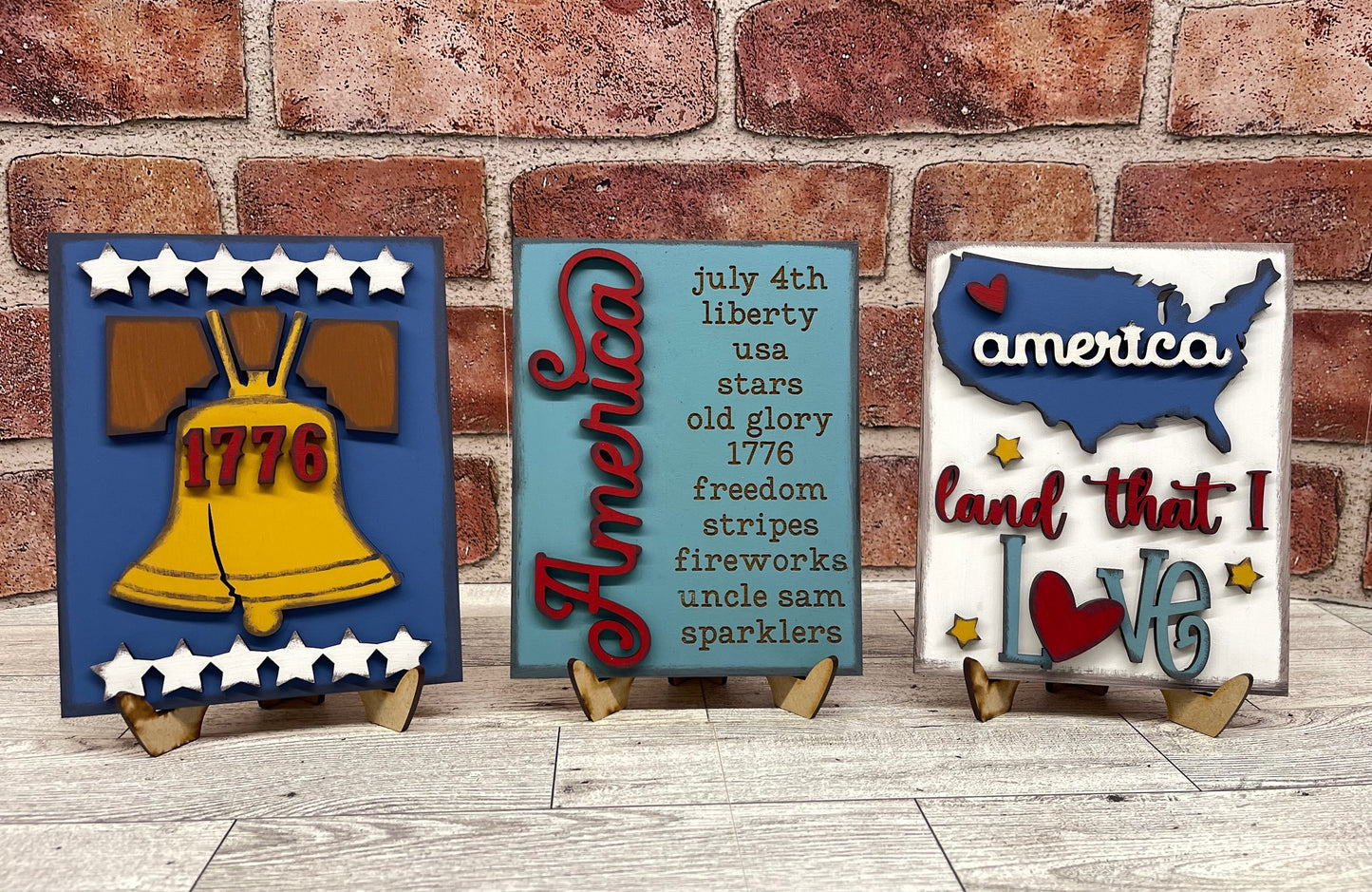 Prim Patriotic Sign Trio with easels - unpainted cutouts