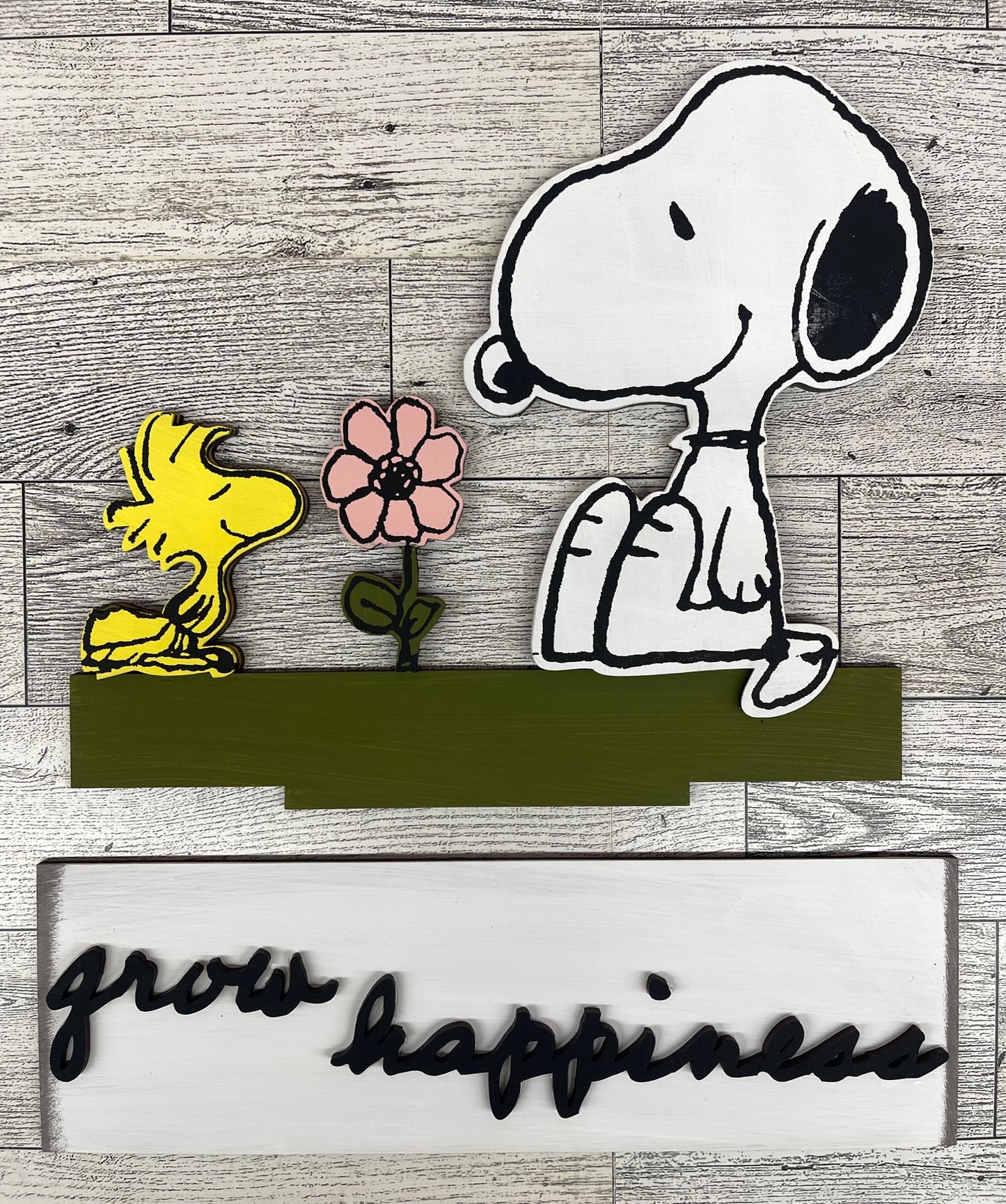 Grow Happiness - Snoopy & Woodstock Insert for Changeable Window Box unpainted wood cutouts, ready for you to paint