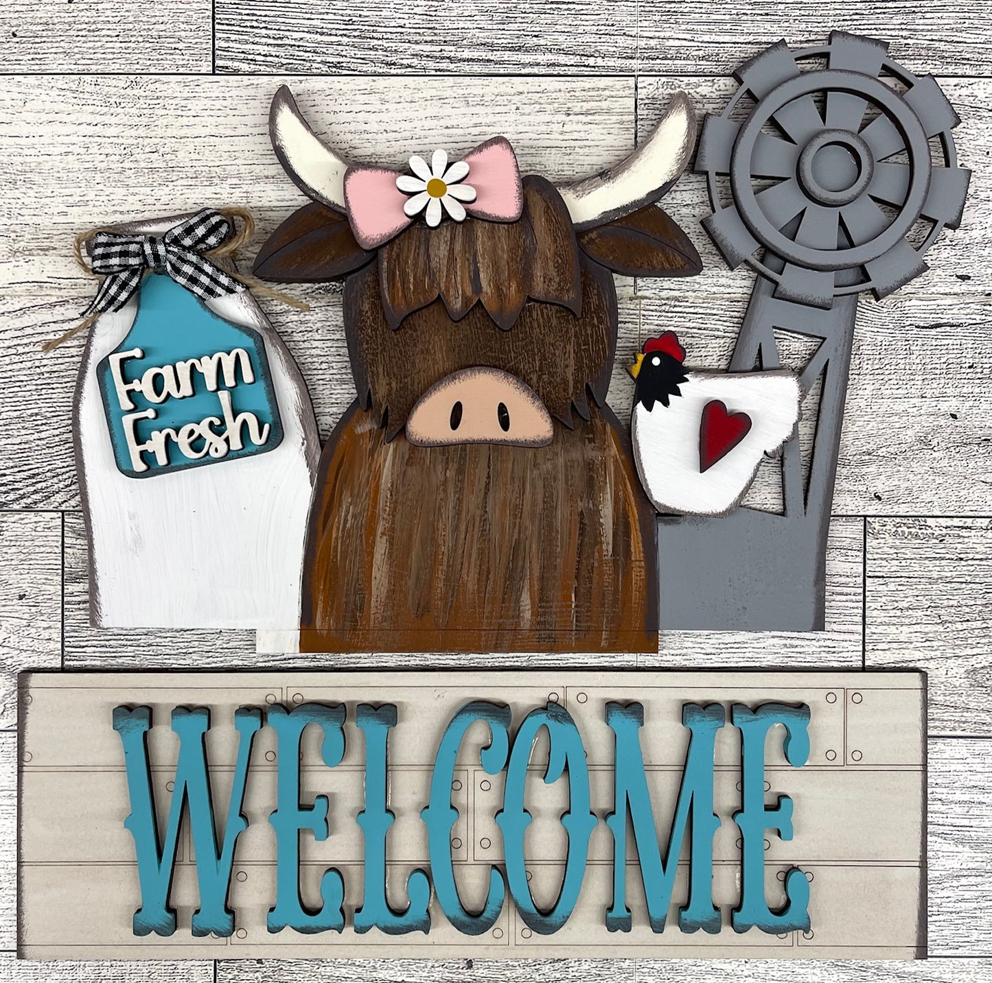 Highland Cow Welcome - Insert for Changeable Window Box unpainted wood cutouts, ready for you to paint