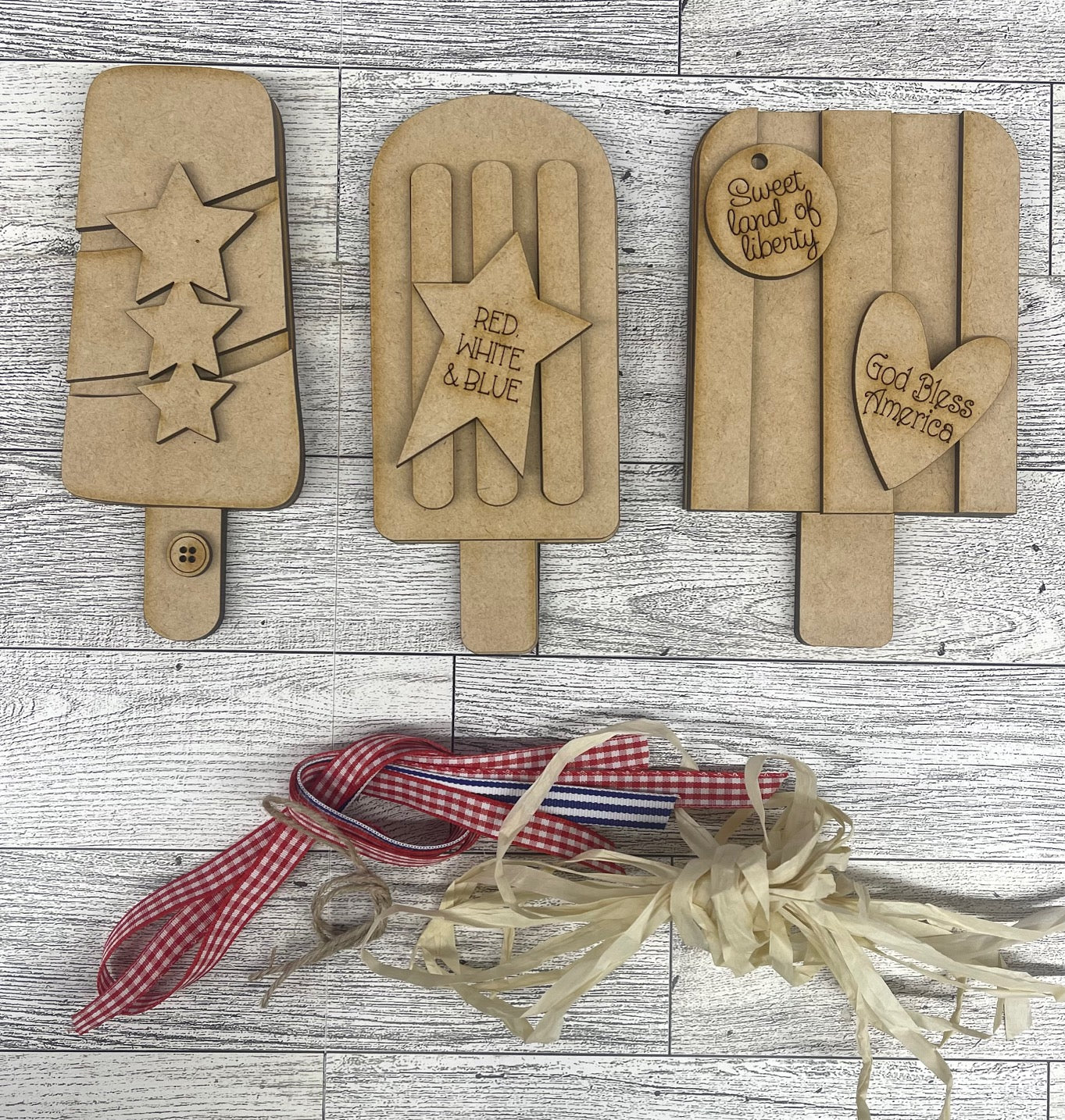 Patriotic Popsicles - set of 3 - unpainted wooden cutouts, ready for you to paint