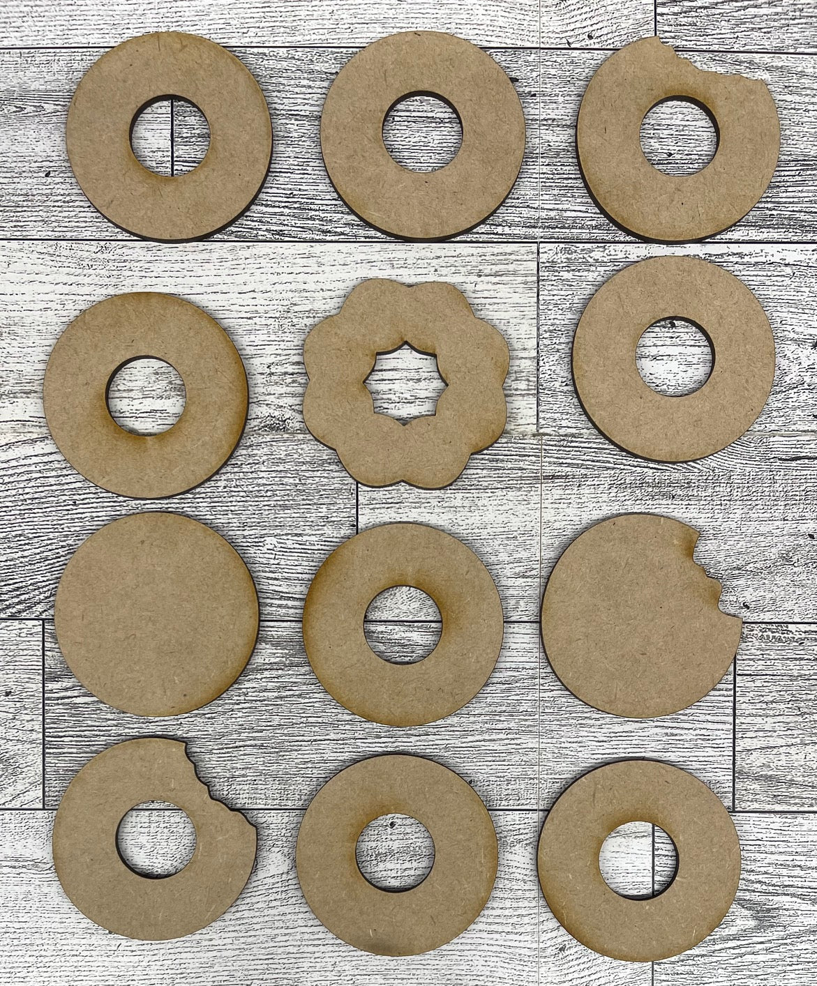 Donut Tic Tac Toe - unpainted wooden cutouts, ready for you to paint