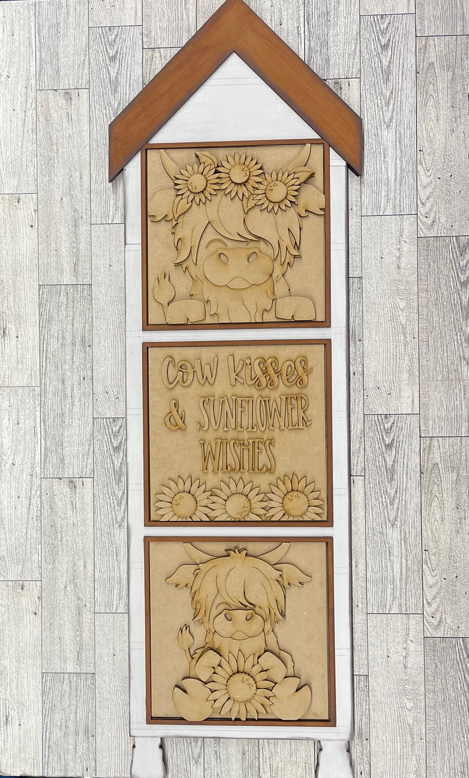 Both July 2025 Insert and blocks only - July Craft Kit - Hello Door Sign Insert and House Ladder Blocks Only unpainted cutouts, Bonus Sunflower Gnome Kit- doesn't include the door sign backer and house leaning ladder