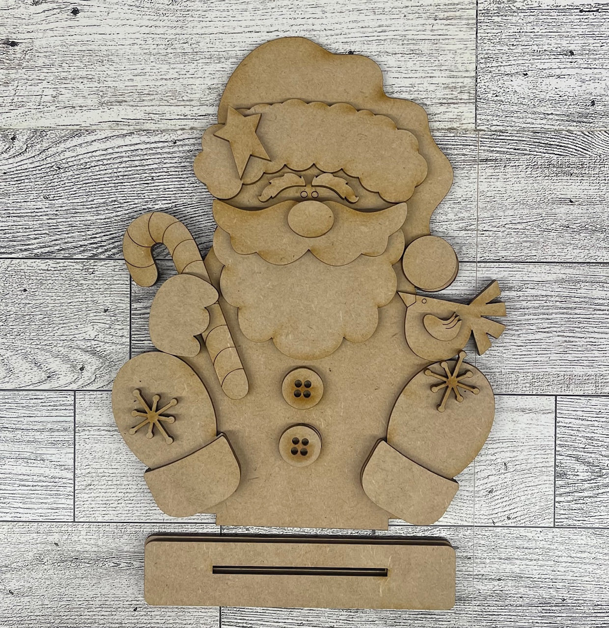 Day 1 Christmas in July Kit - Santa with Candy Cane Sitter - wood cutouts