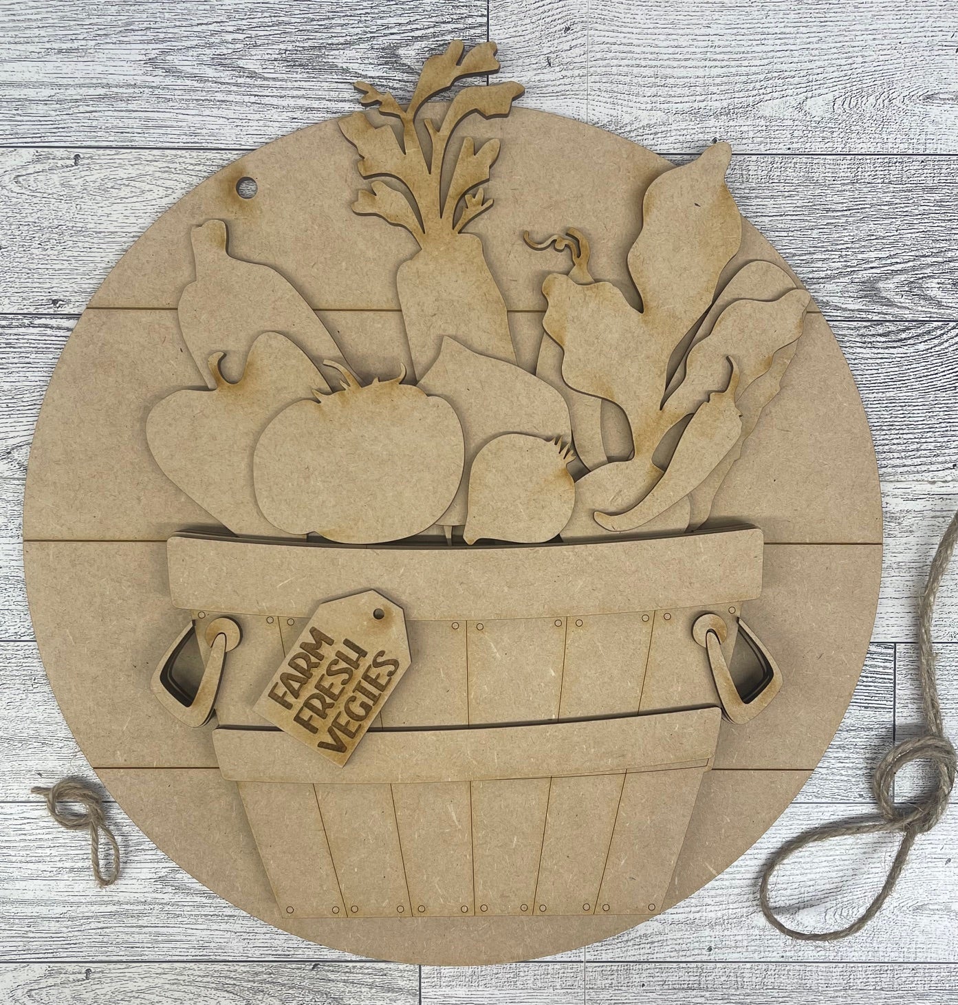 Vegetables and Sign - unpainted wooden cutouts, ready for you to paint