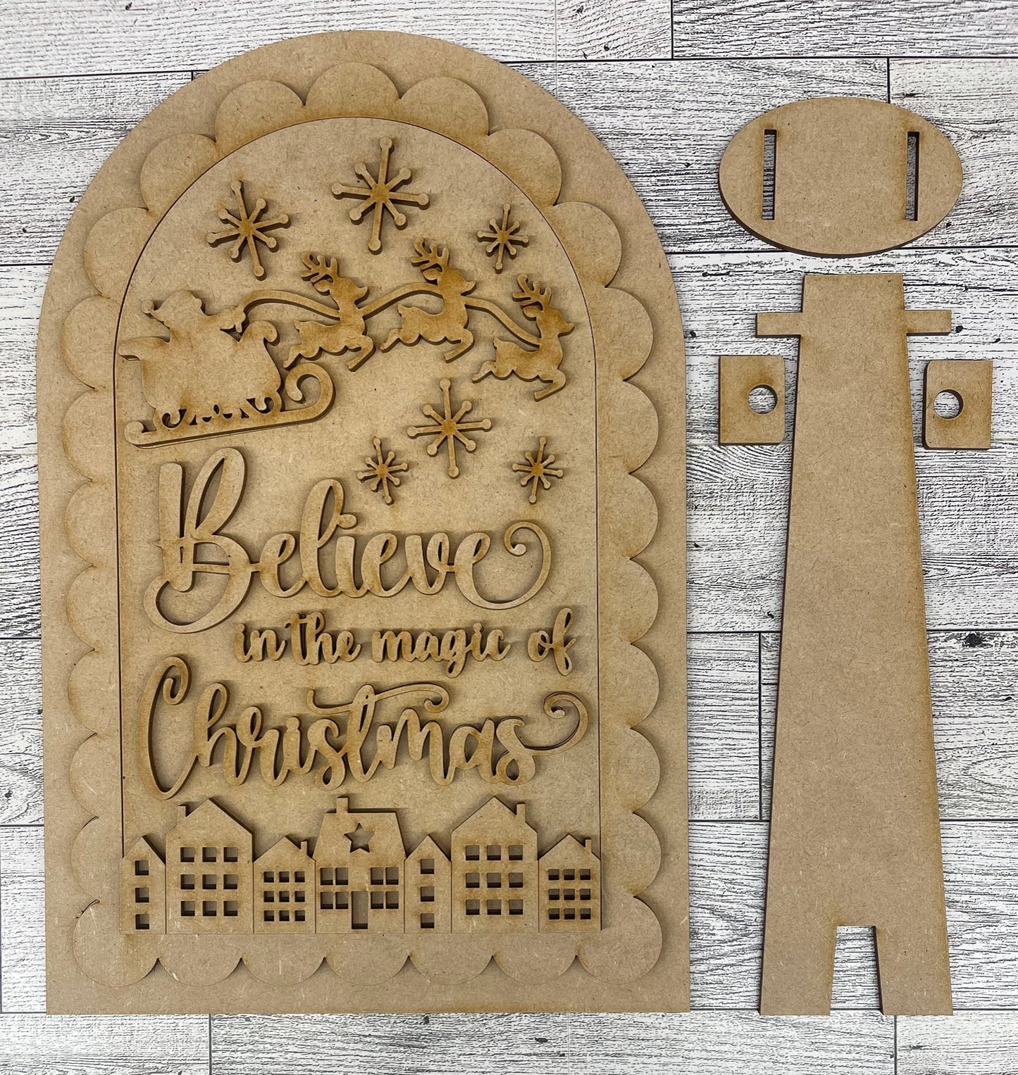 Believe in the Magic of Christmas Arch Frame Insert cutouts - unpainted wooden cutouts, ready for you to paint