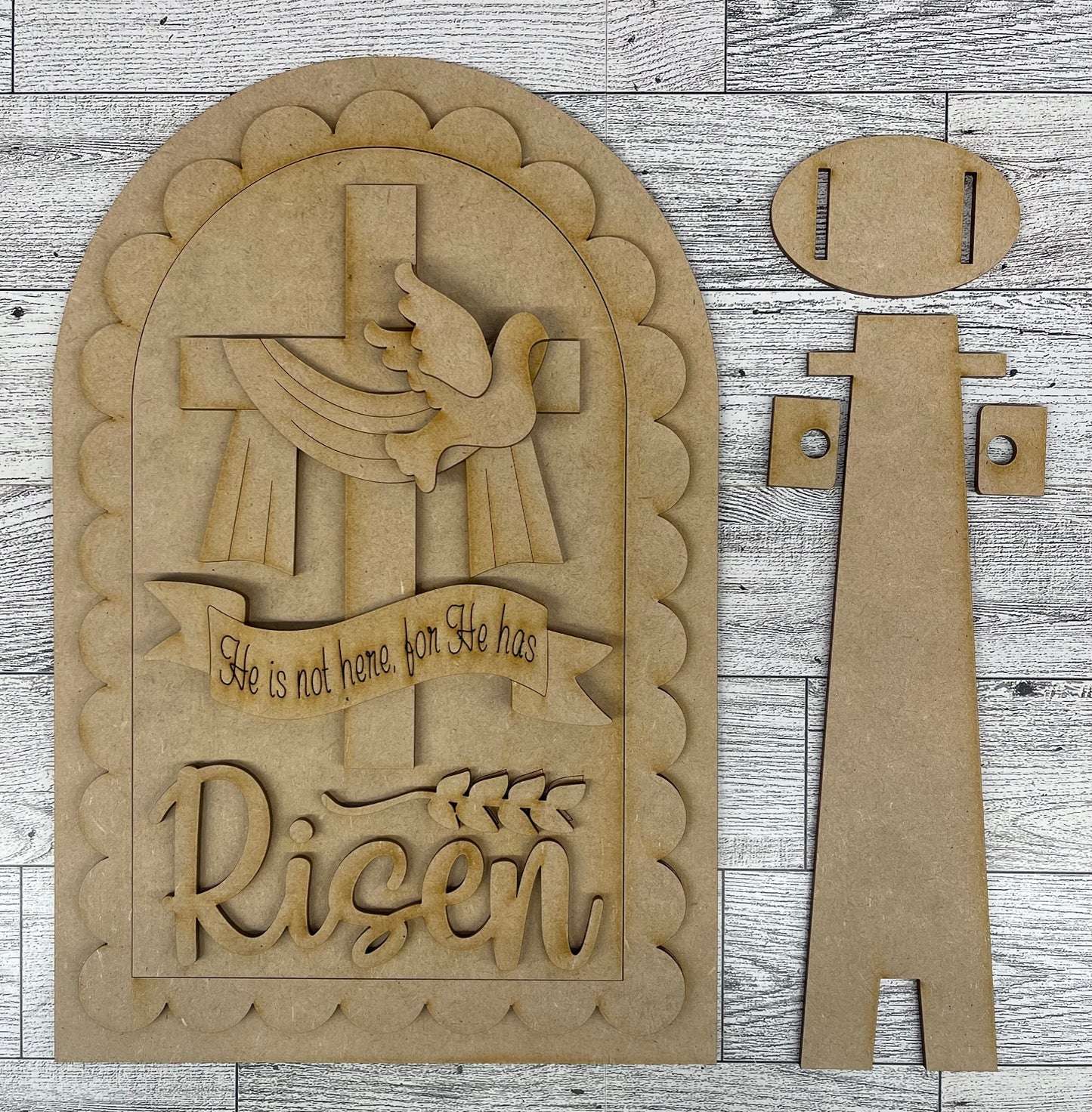 He has Risen Easter Frame Insert cutouts - unpainted wooden cutouts, ready for you to paint