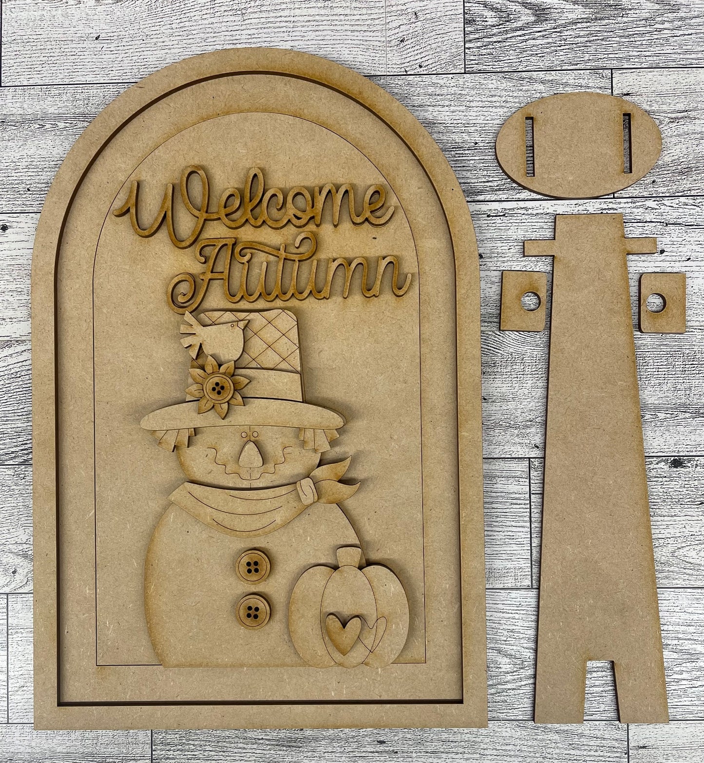 Welcome Autumn Scarecrow Frame Insert cutouts - unpainted wooden cutouts, ready for you to paint