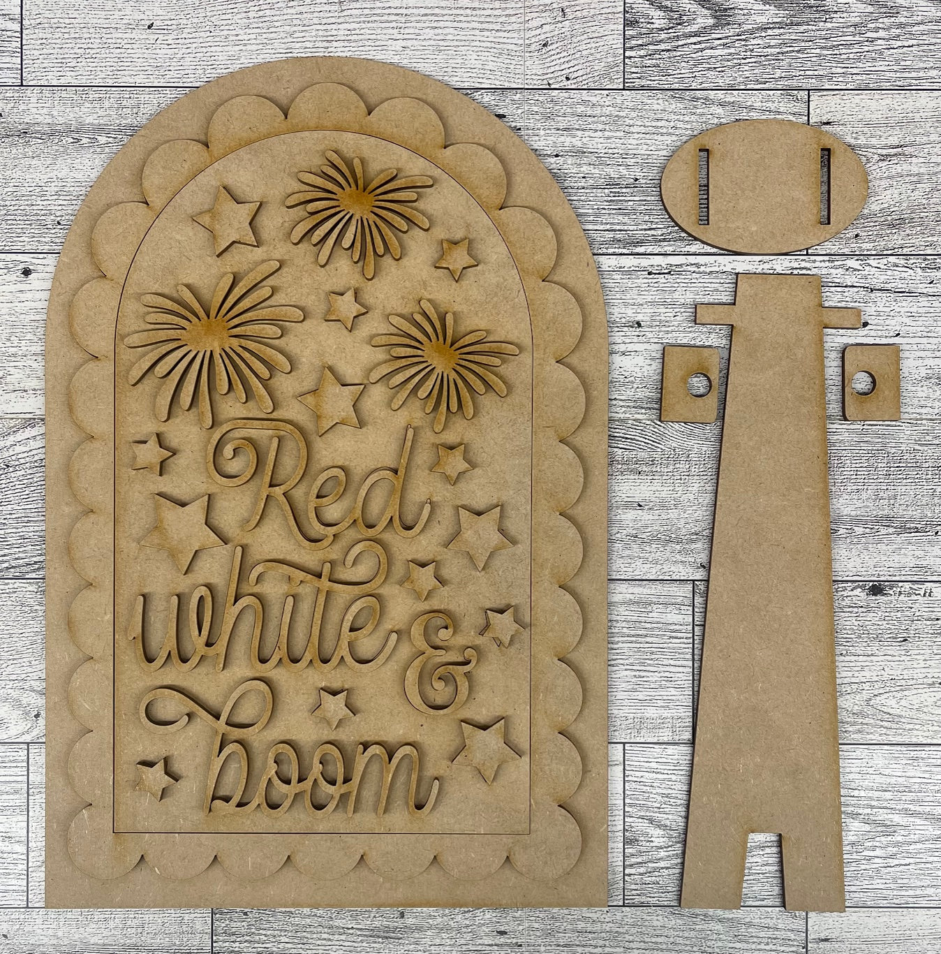 Red White & Boom Frame Insert cutouts - unpainted wooden cutouts, ready for you to paint
