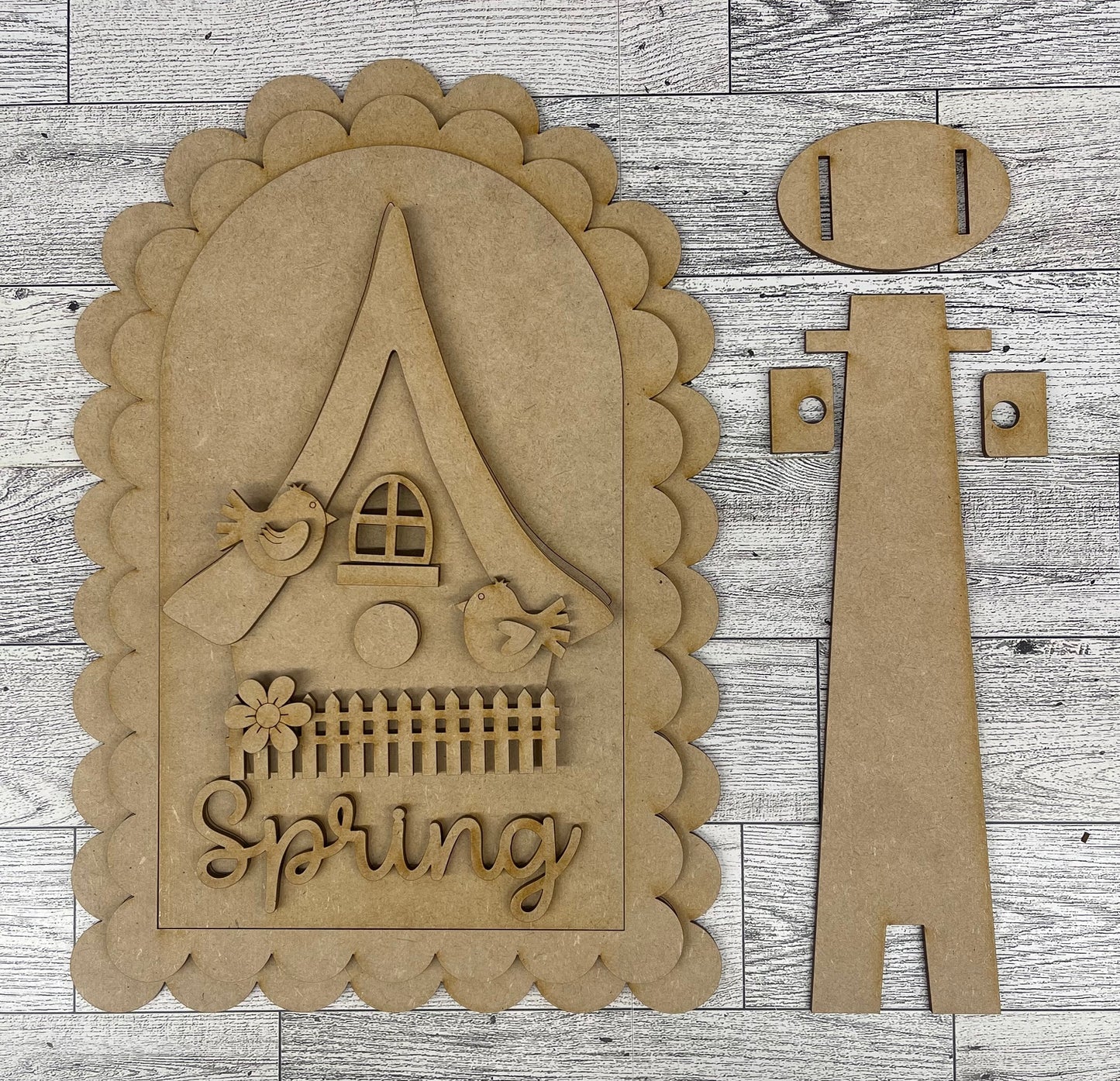Spring Birdhouse Frame Insert cutouts - unpainted wooden cutouts, ready for you to paint