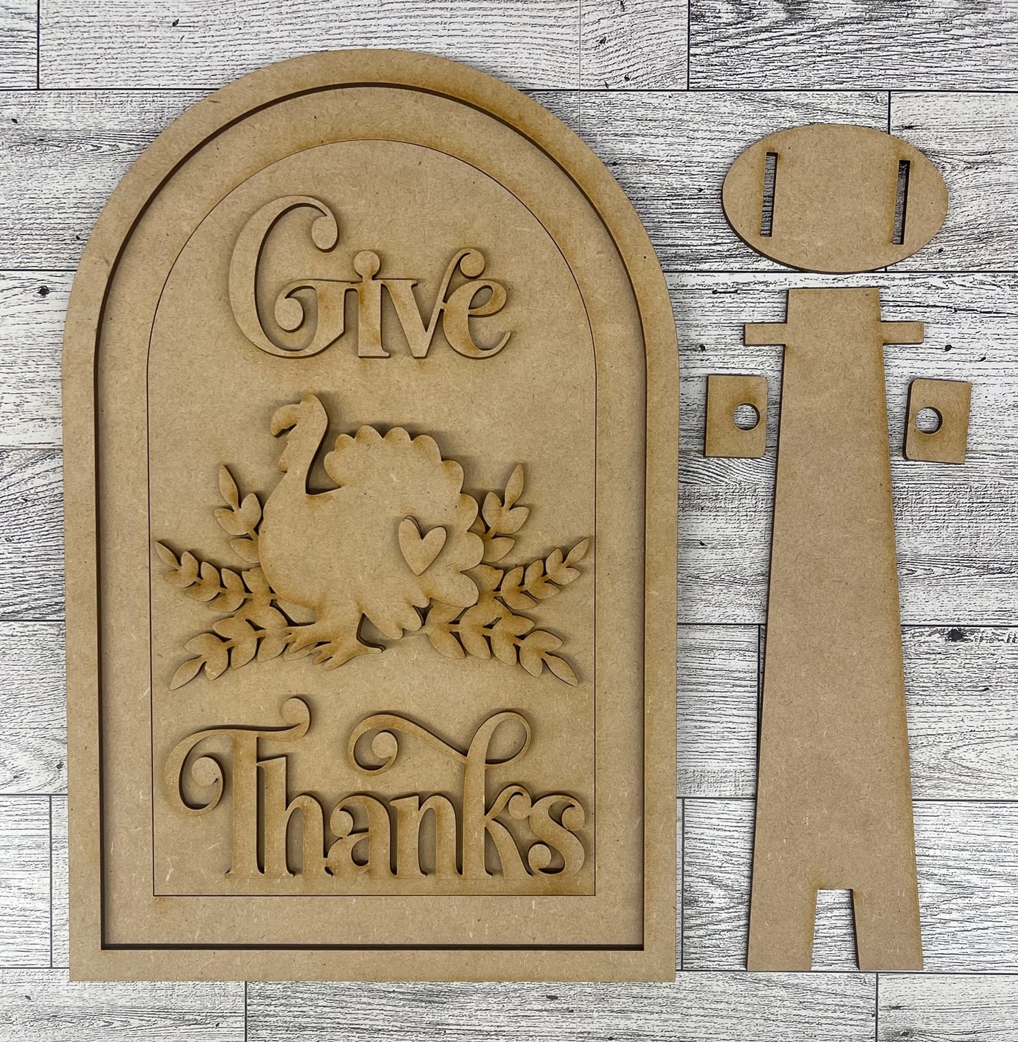 Give Thanks Turkey Arch Frame Insert cutouts - unpainted wooden cutouts, ready for you to paint