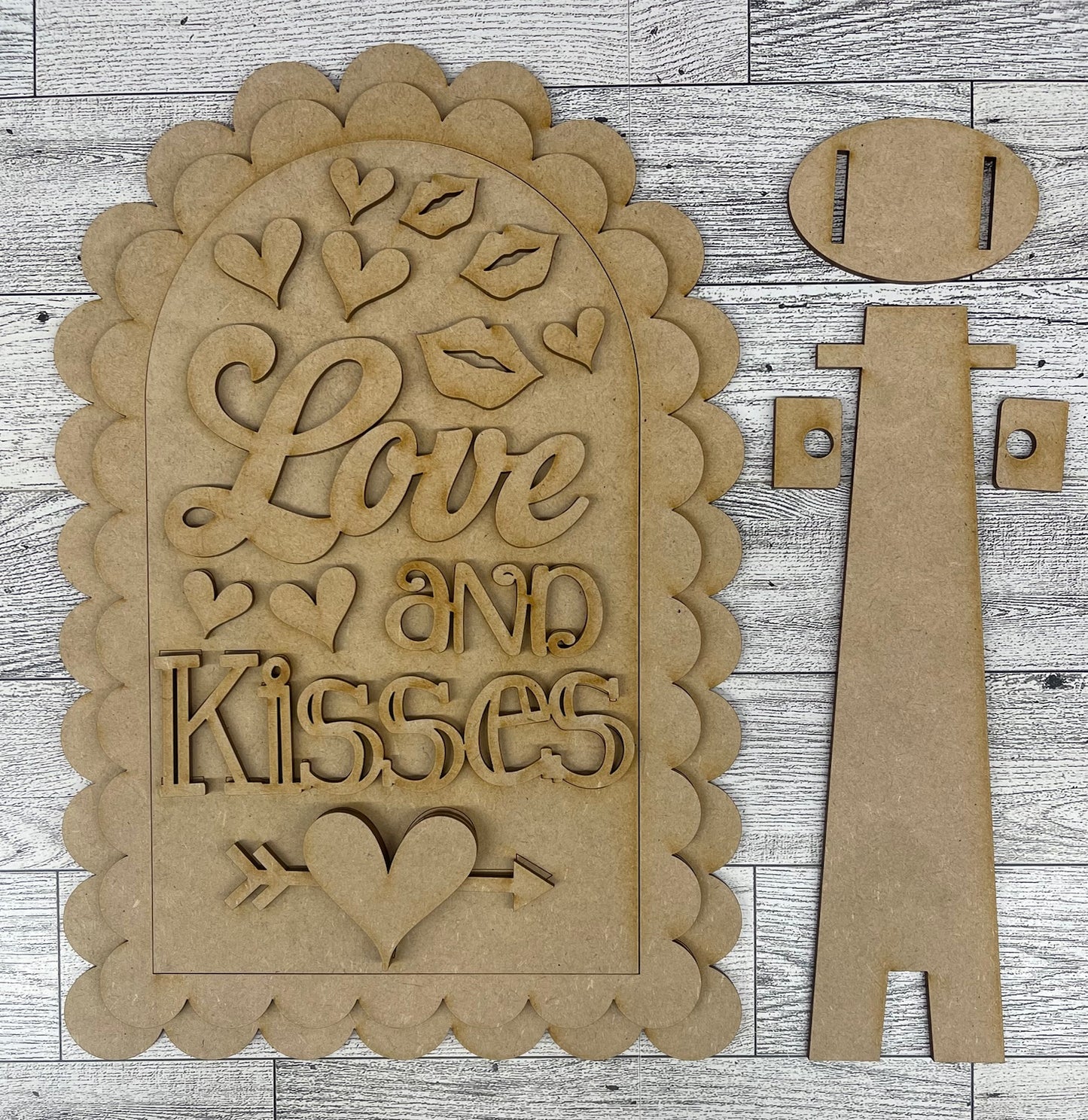 Valentines - Love & Kisses Arch Frame Insert cutouts - unpainted wooden cutouts, ready for you to paint