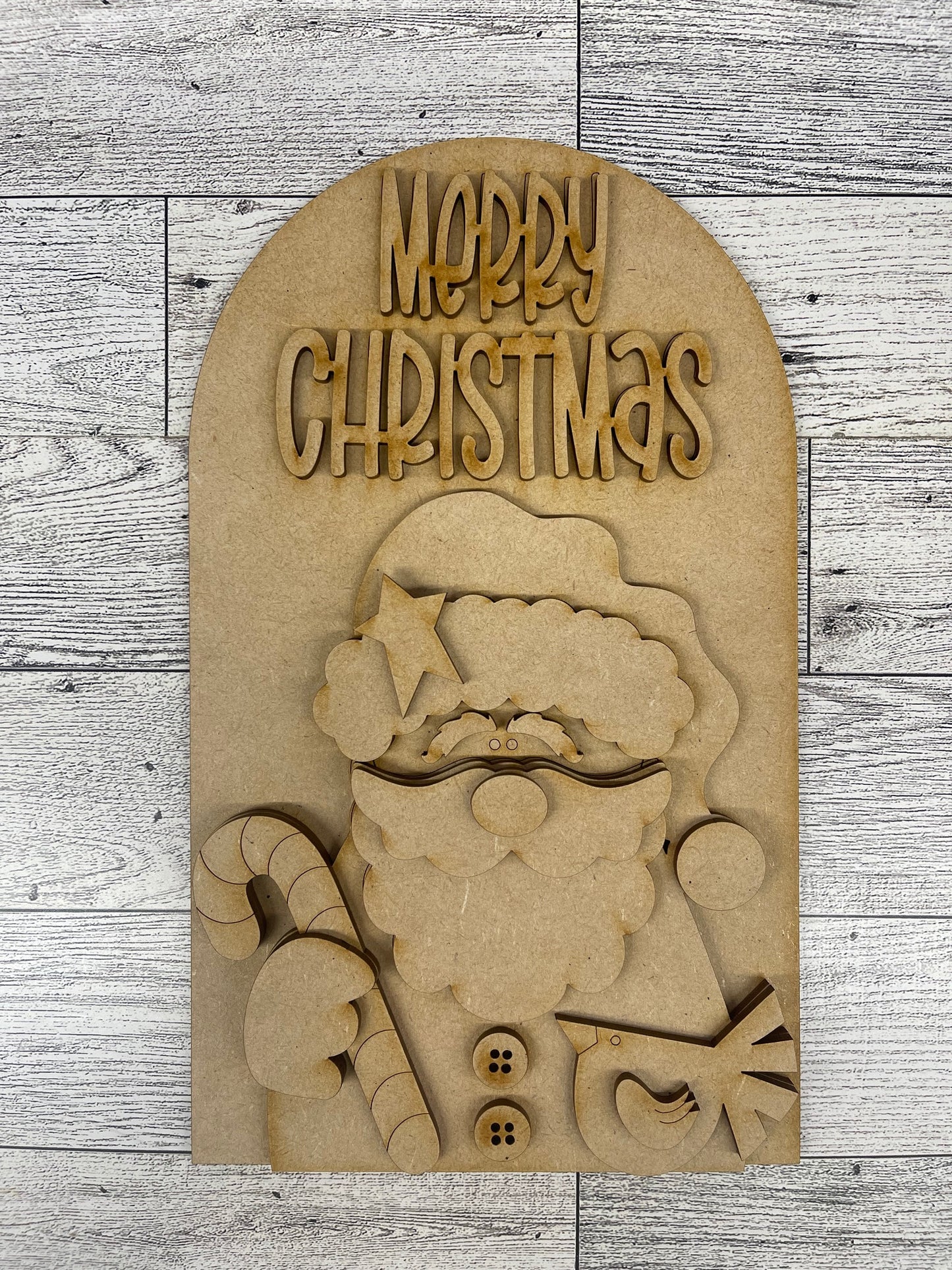 Merry Christmas Santa Arch Frame Insert cutouts - unpainted wooden cutouts, ready for you to paint