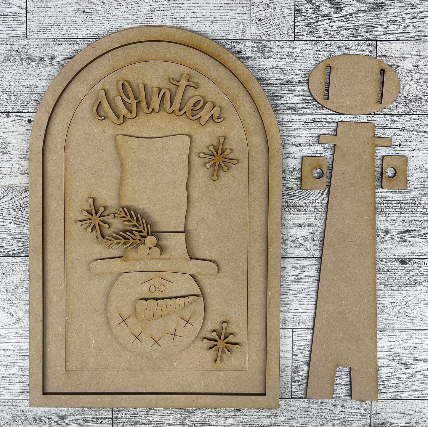 Winter Snowman Head Arch Frame Insert cutouts - unpainted wooden cutouts, ready for you to paint