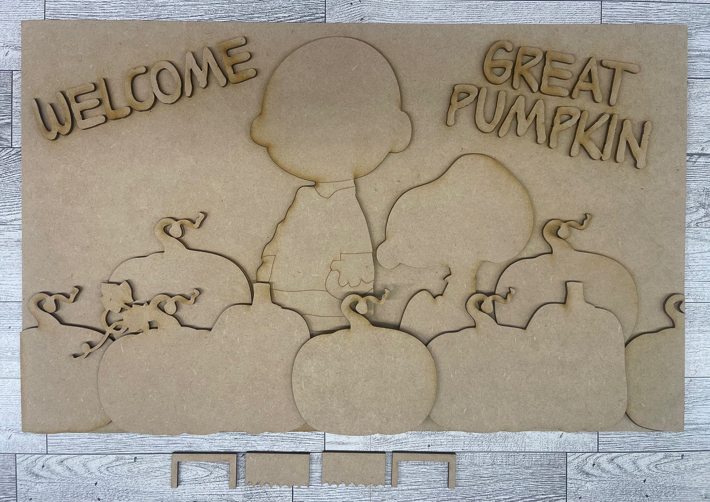 Welcome Great Pumpkin Charlie Brown Sign cutouts - unpainted wooden cutouts, ready for you to paint