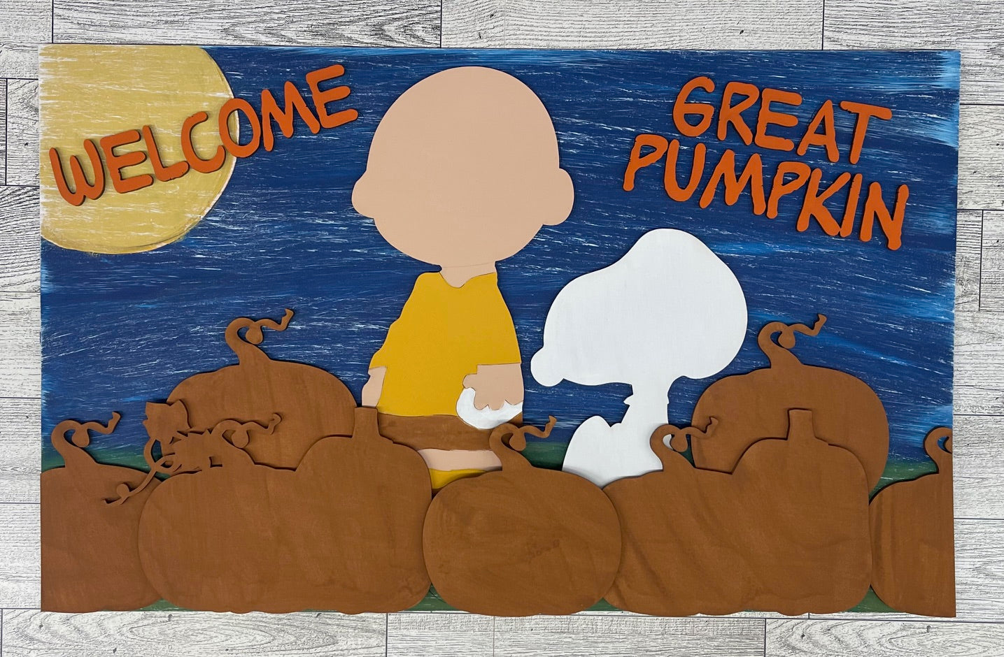 Welcome Great Pumpkin Charlie Brown Sign cutouts - unpainted wooden cutouts, ready for you to paint