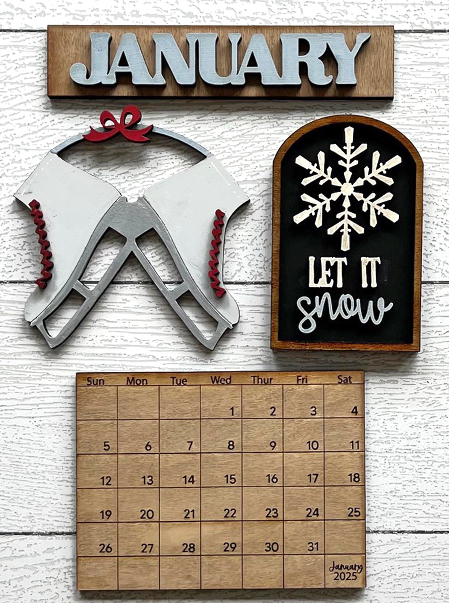 January 2026 Calendar Insert - Unpainted Wood Cutouts