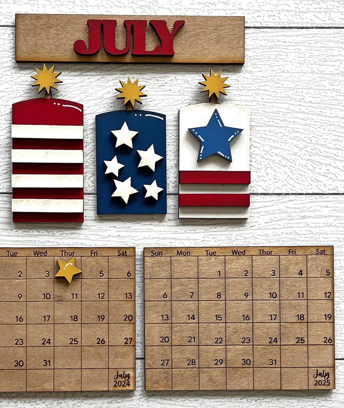 July 2025 Calendar Insert - Unpainted Wood Cutouts