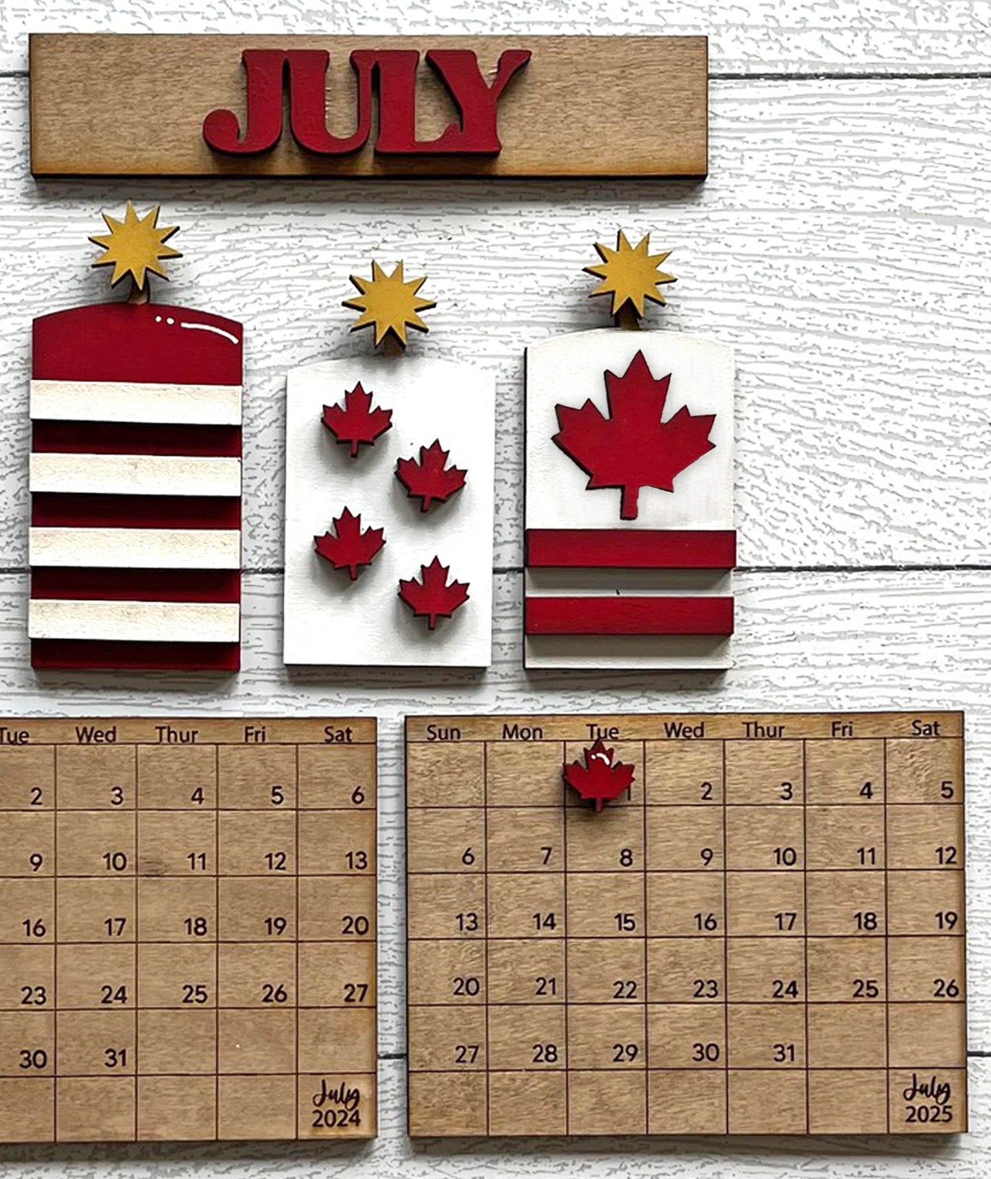 July 2025 Calendar Insert - Unpainted Wood Cutouts