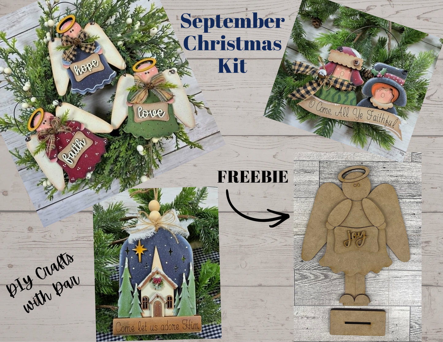 September 2026 - Dar's Christmas Craft Club - unpainted wood cutouts, ready for you to paint