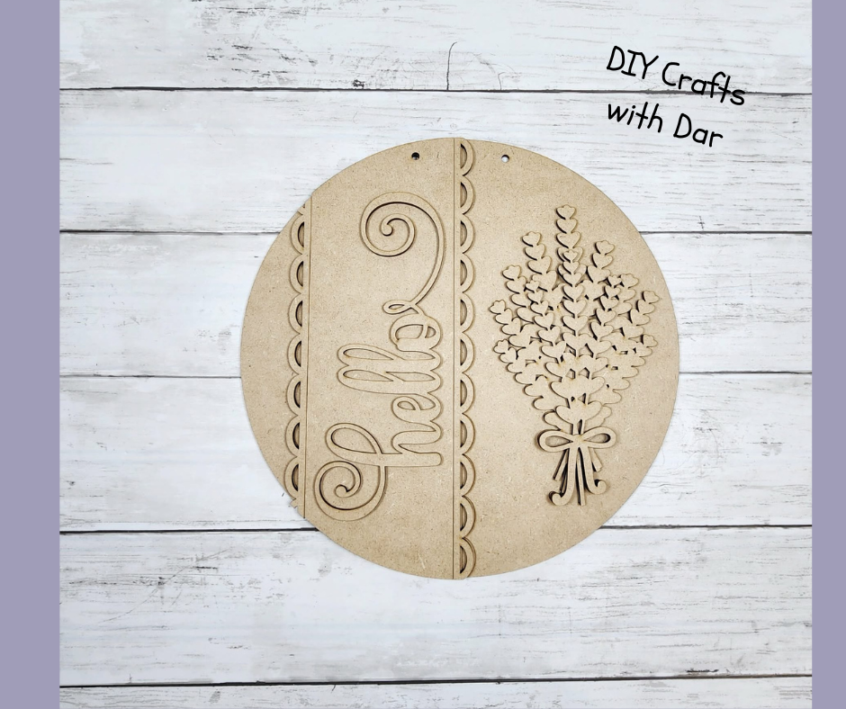 Lavender Hello Door Sign - wood cutouts - unpainted wooden cutouts, ready for you to paint