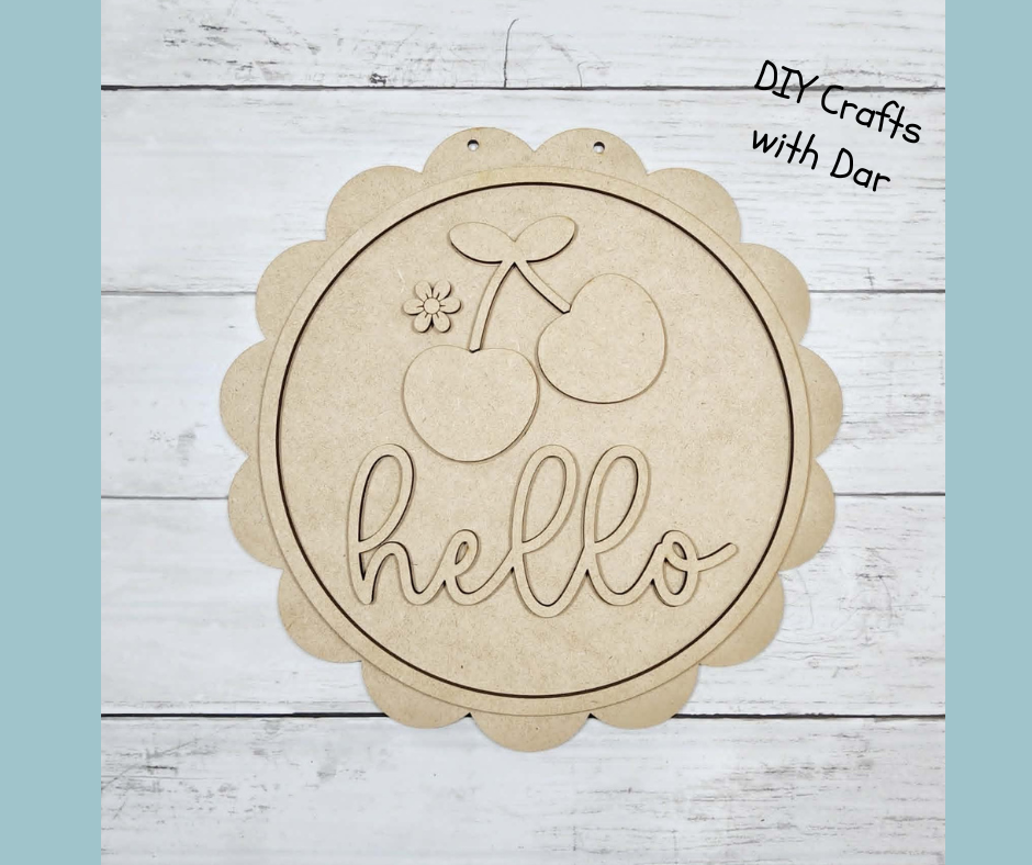 Cherry Hello Door Sign - wood cutouts - unpainted wooden cutouts, ready for you to paint