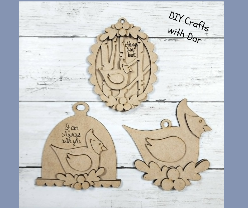 Cardinal Christmas Ornaments set of 3 - unpainted cutouts, ready for you to paint