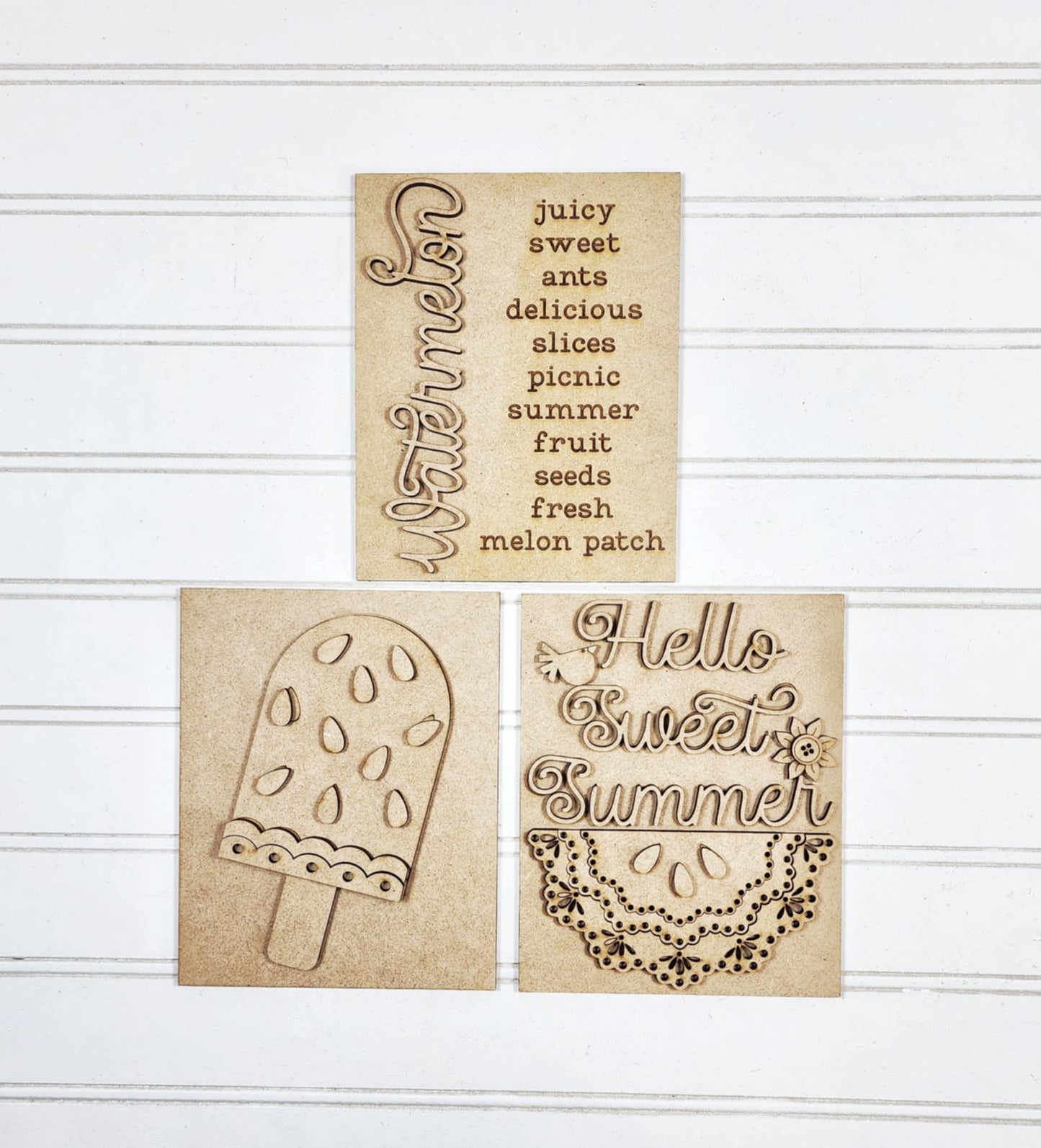 Vintage Watermelon Collection Sign Trio - unpainted cutouts
