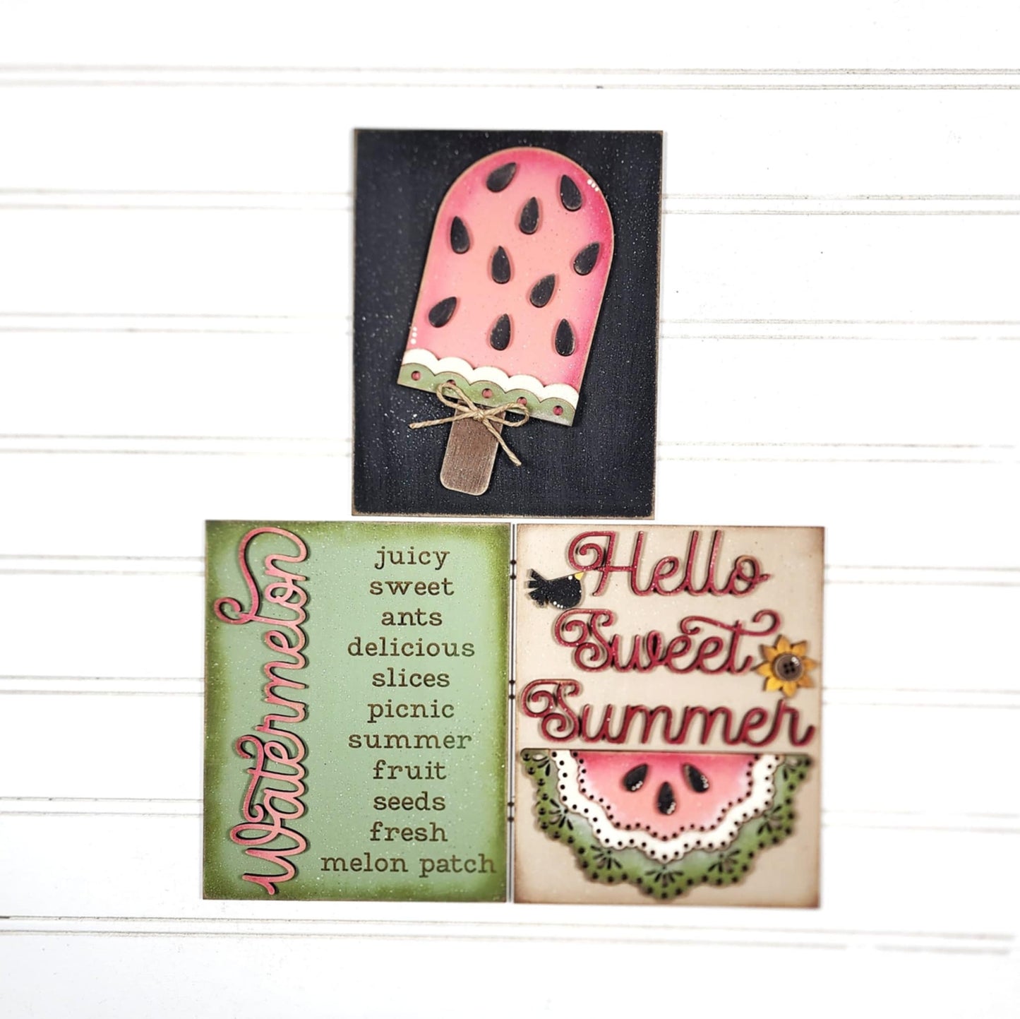 Vintage Watermelon Collection Sign Trio - unpainted cutouts