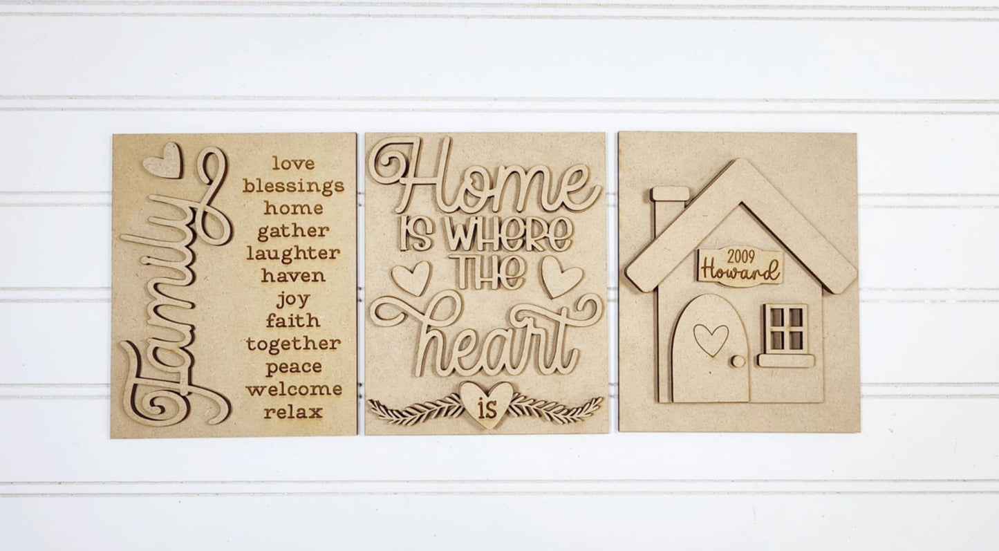 Family Home Collection Sign Trio - unpainted cutouts