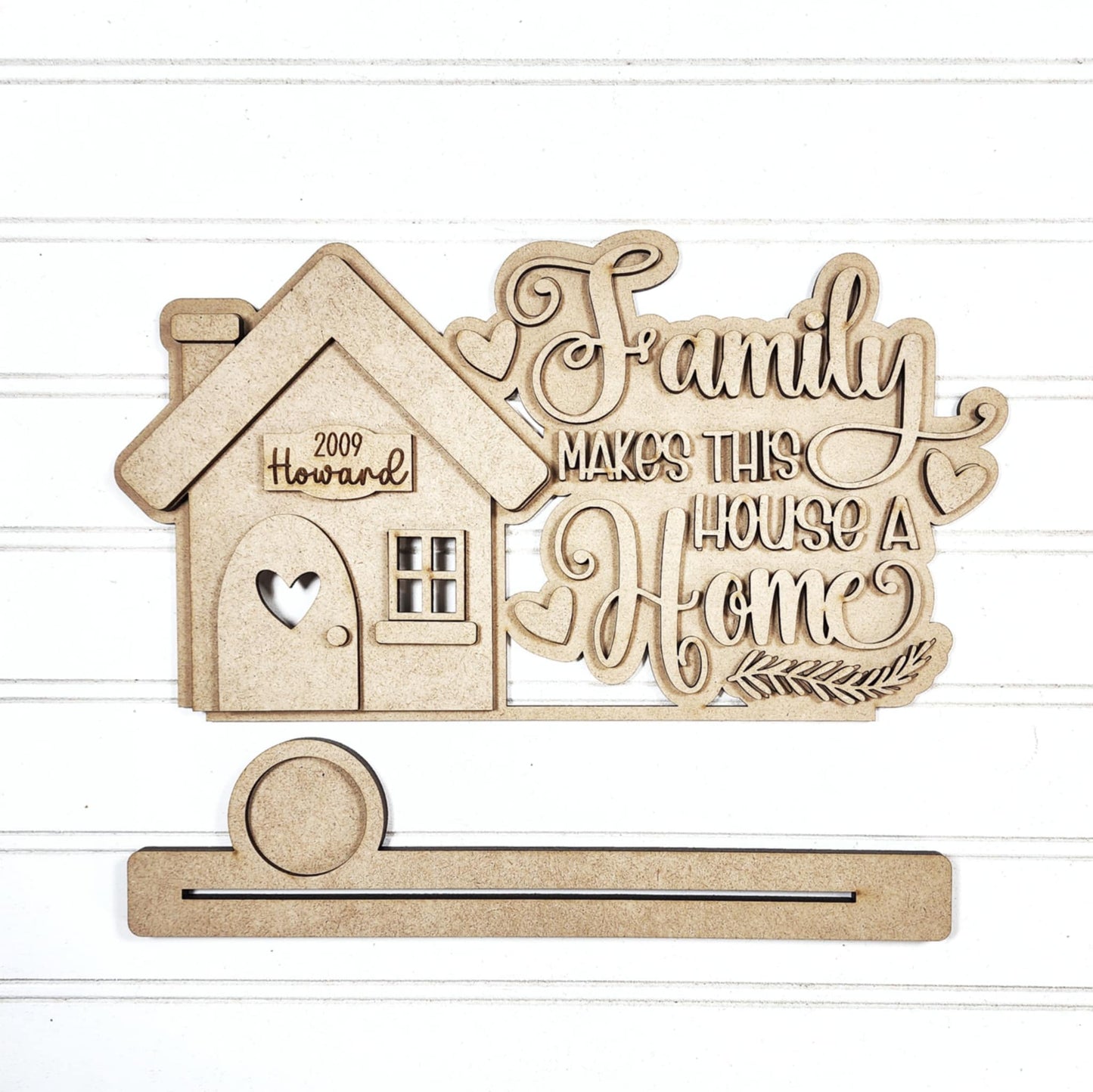 Family makes this house a home word stander - unpainted wooden cutouts, ready for you to paint