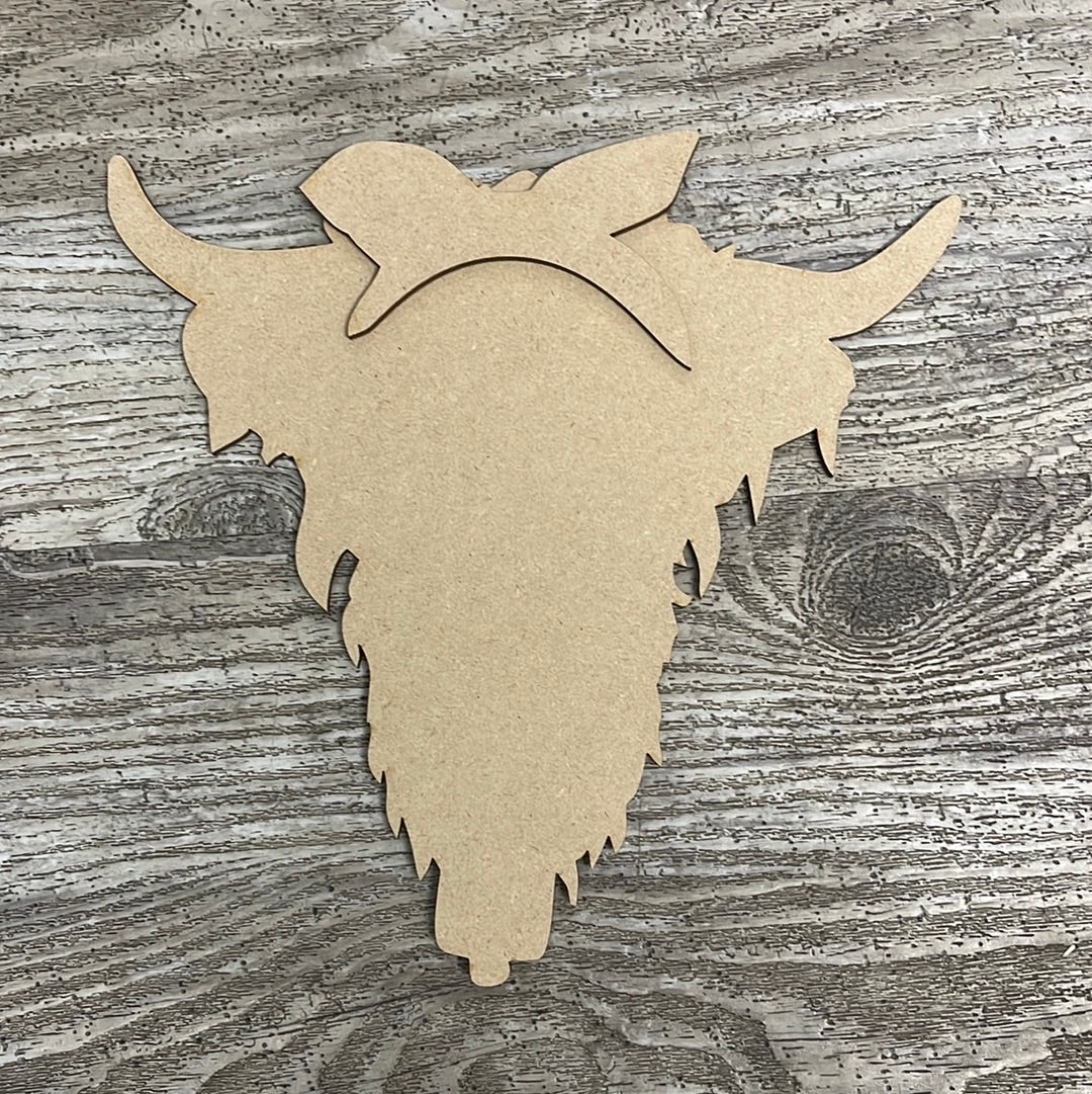 Highland Cow cutouts and scarf only, no sign, unpainted wooden cutouts, ready for you to paint